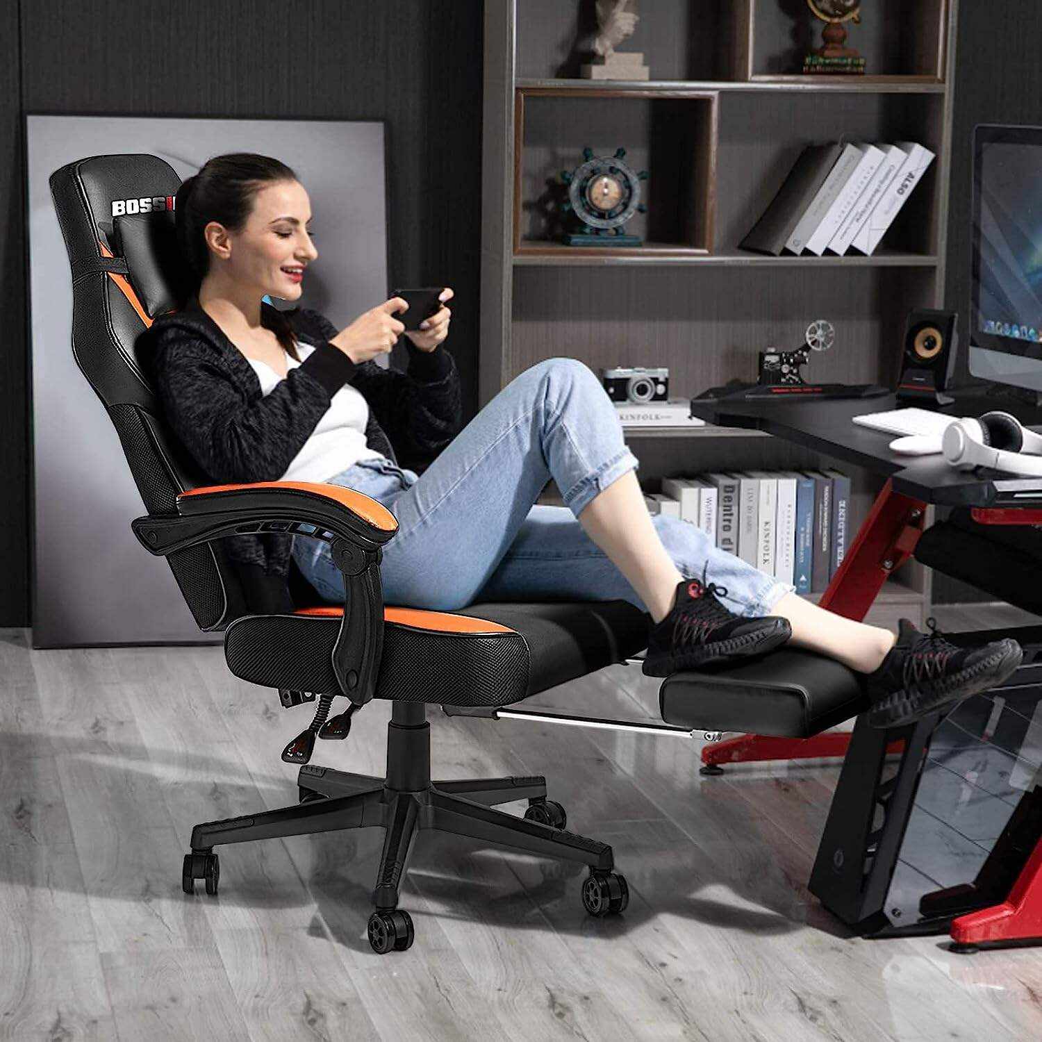 LEMBERI Video Game Chairs with footrest,Gamer Chair for Adults,Big and Tall Gaming Chair 400lb Capacity,Gaming Chairs for Teens,Racing Style Gaming Computer Chair with Headrest and Lumbar Support