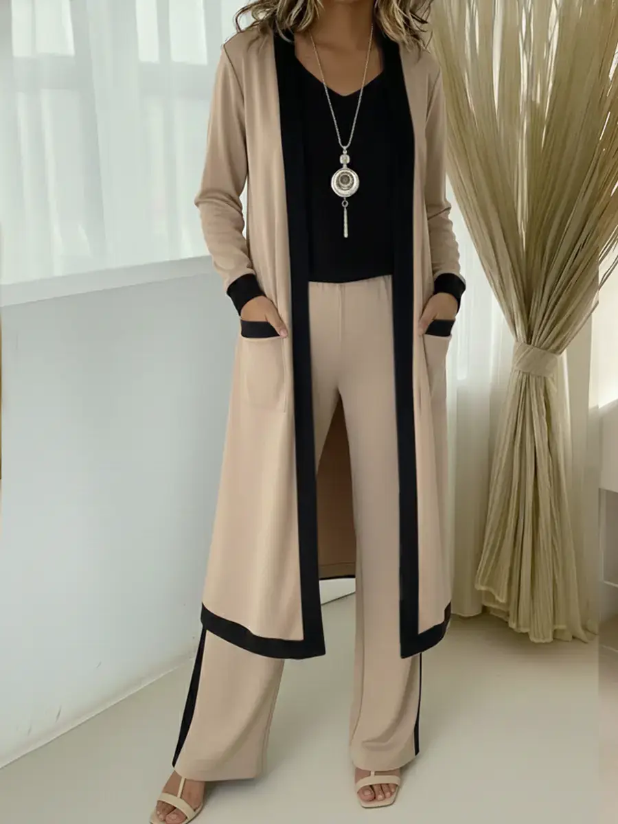 Women's Cozy Cotton Cardigan Vest and Pants Three-Piece Set