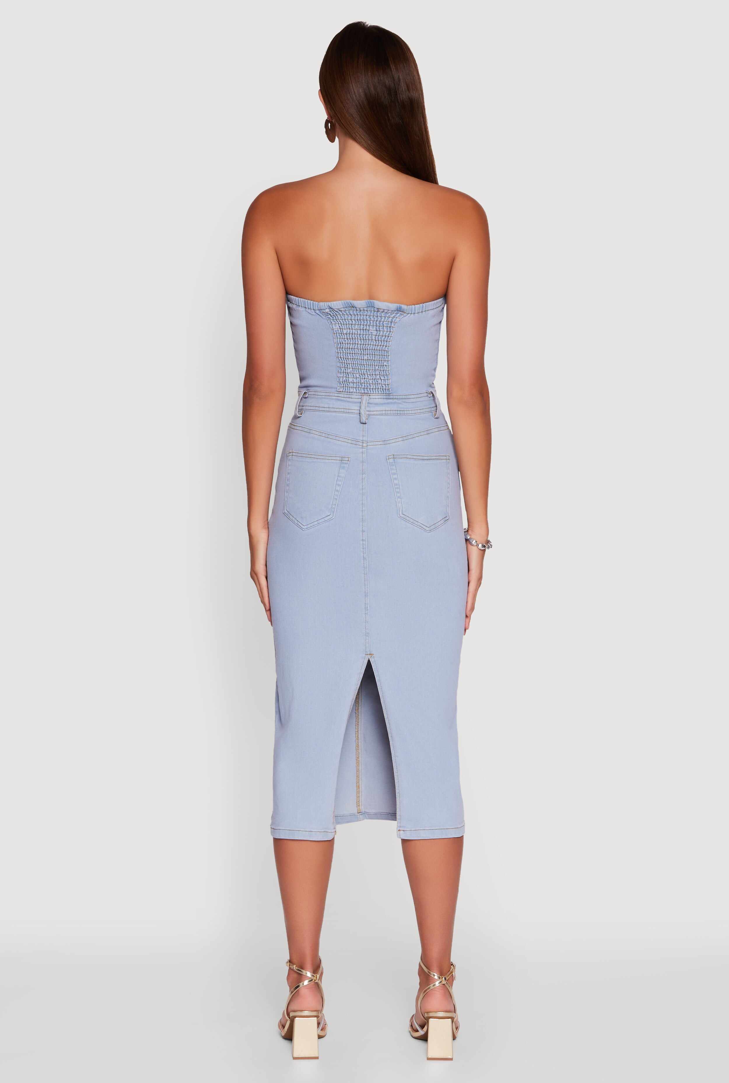 Haute Monde Denim Zip Front Corset Tube Dress