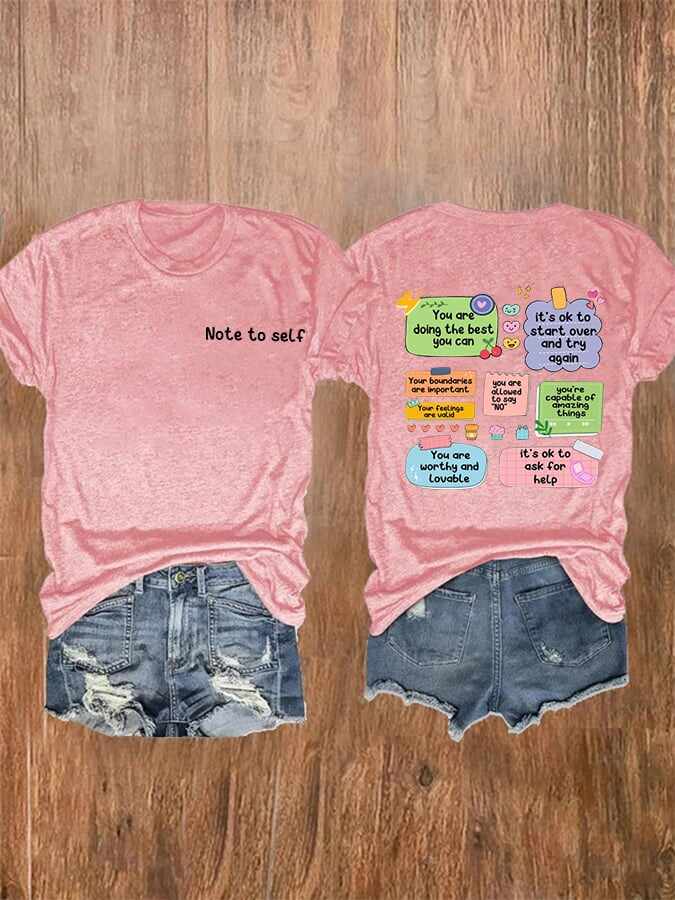 Women's Note To Self Mental Health Print Casual T-Shirt