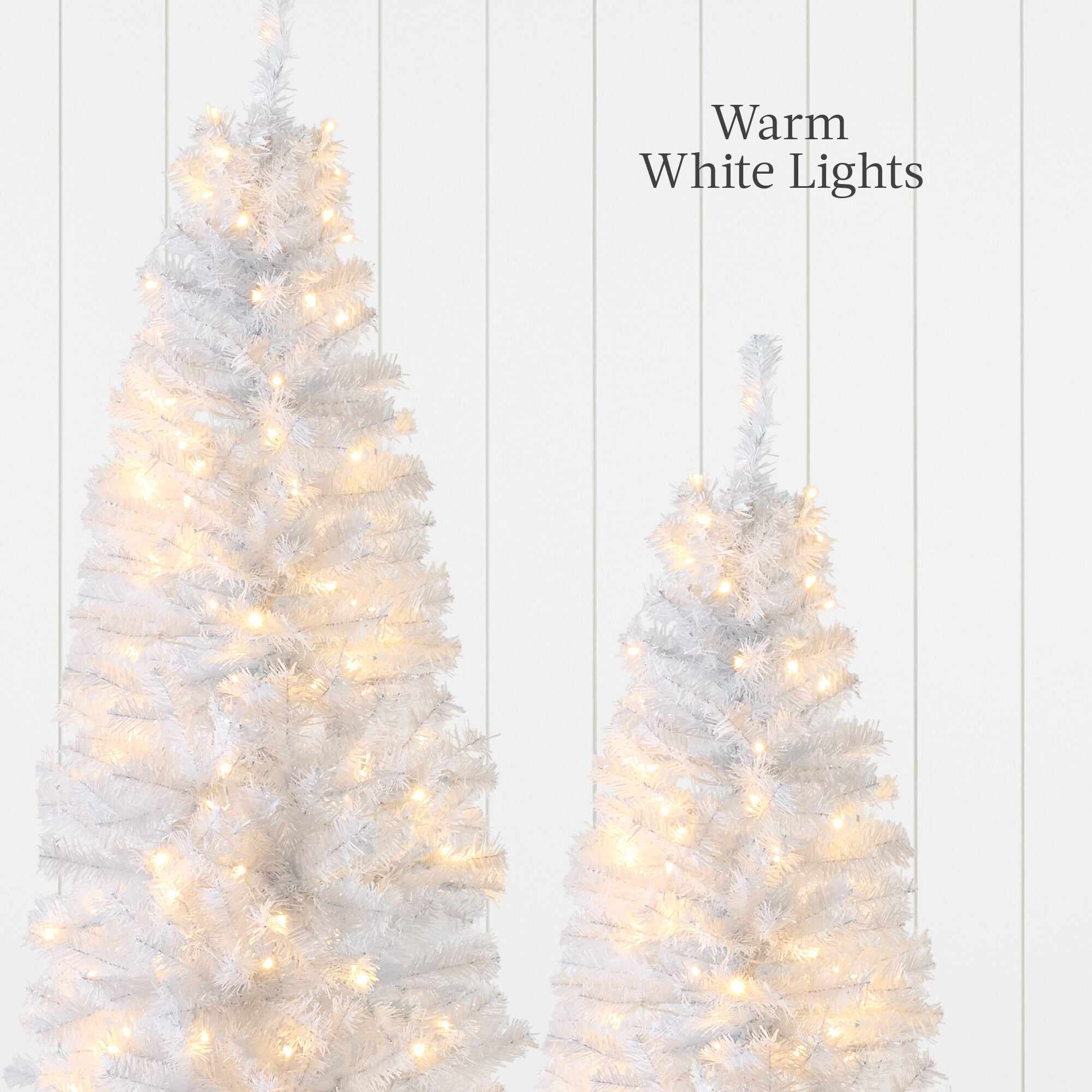 Pre-Lit White Pencil Christmas Tree w/ Metal Base, Incandescent Lights