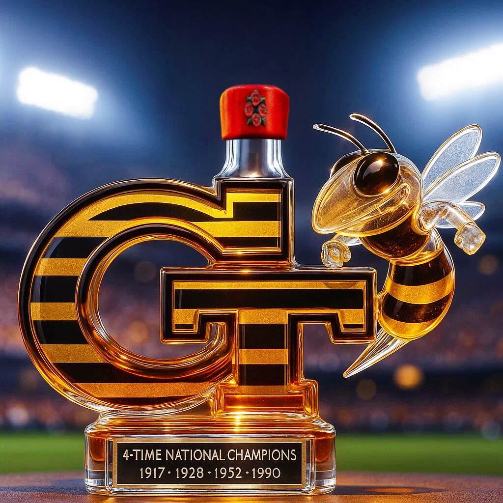 Georgia Tech Yellow Jackets 4-Time National Champions Whiskey Bottle