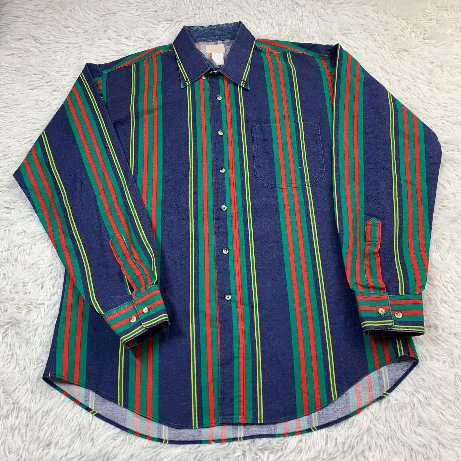 Men's Casual Western Blue Green Striped Long Sleeve Shirt