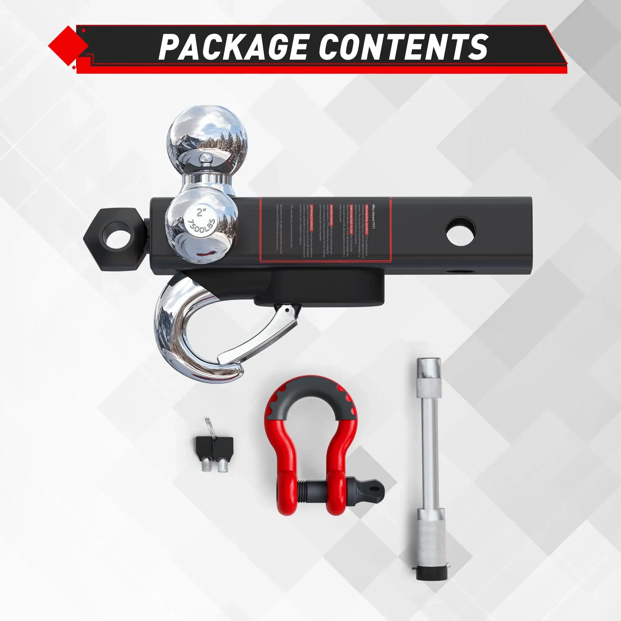 Tri Ball Mount Trailer Hitch ，Fits 2 inch Receiver, Triple Balls (1-7/8