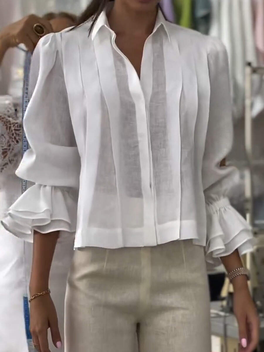 🔥Summer Arrivals🌟Women's Solid Color Lapel Long Sleeve Casual Loose Linen Cardigan Top