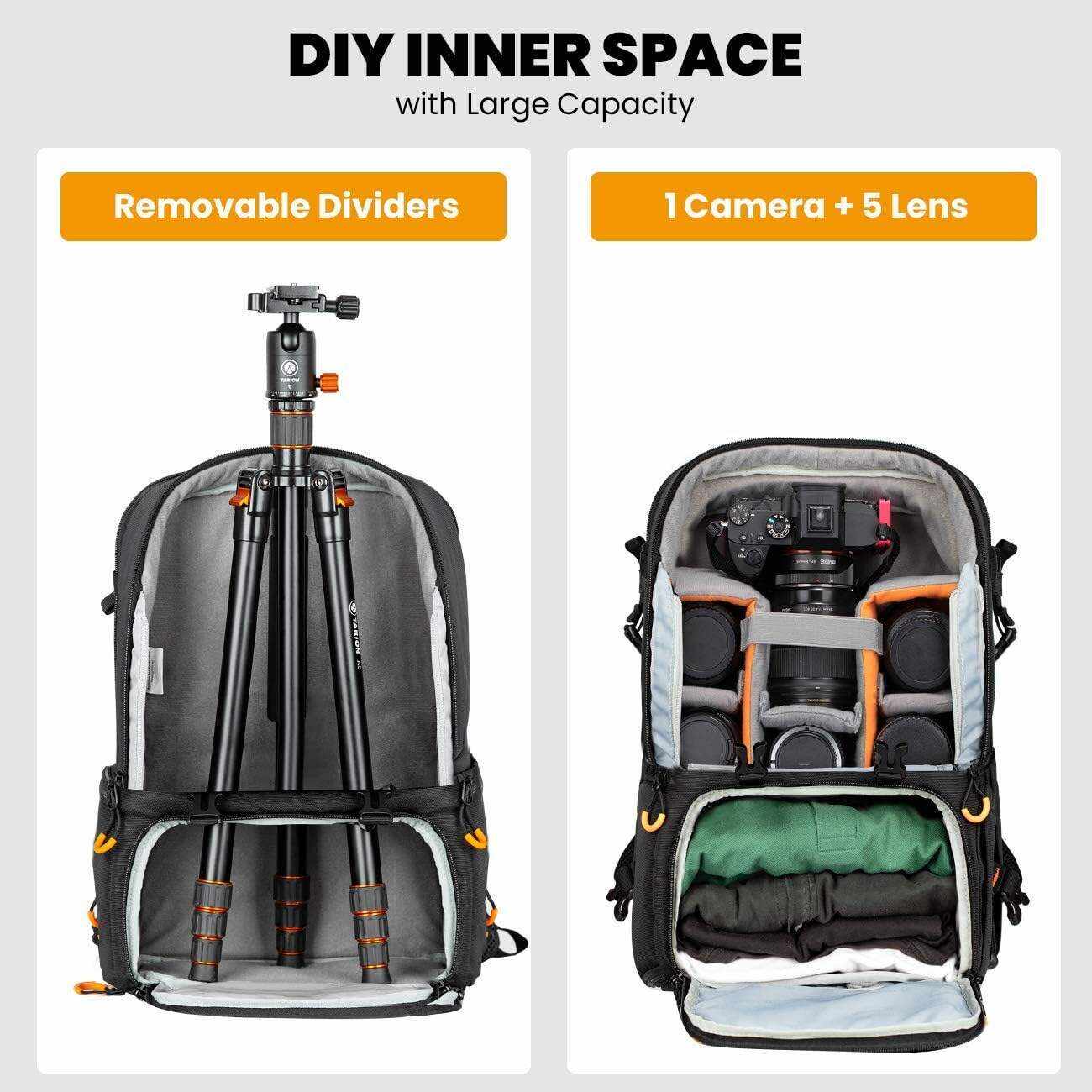 TARION Pro 2 Bags in 1 Camera Backpack Large with 15.6