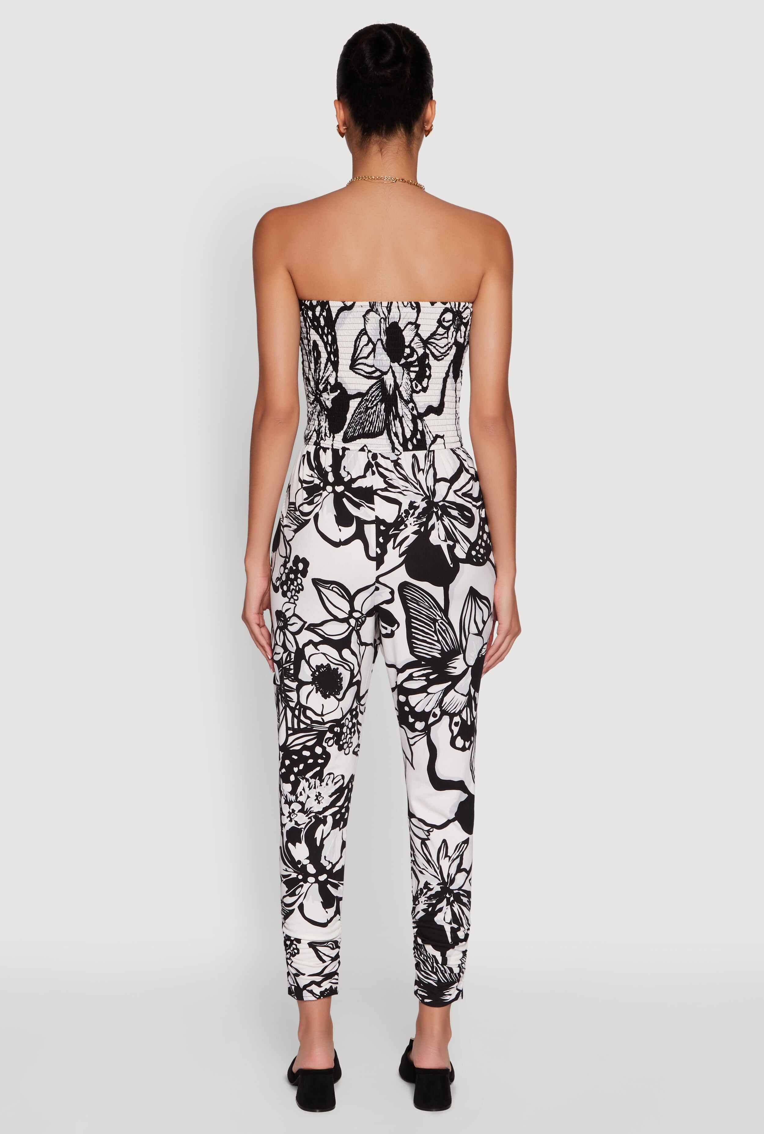 Floral Print Smocked Tube Jumpsuit