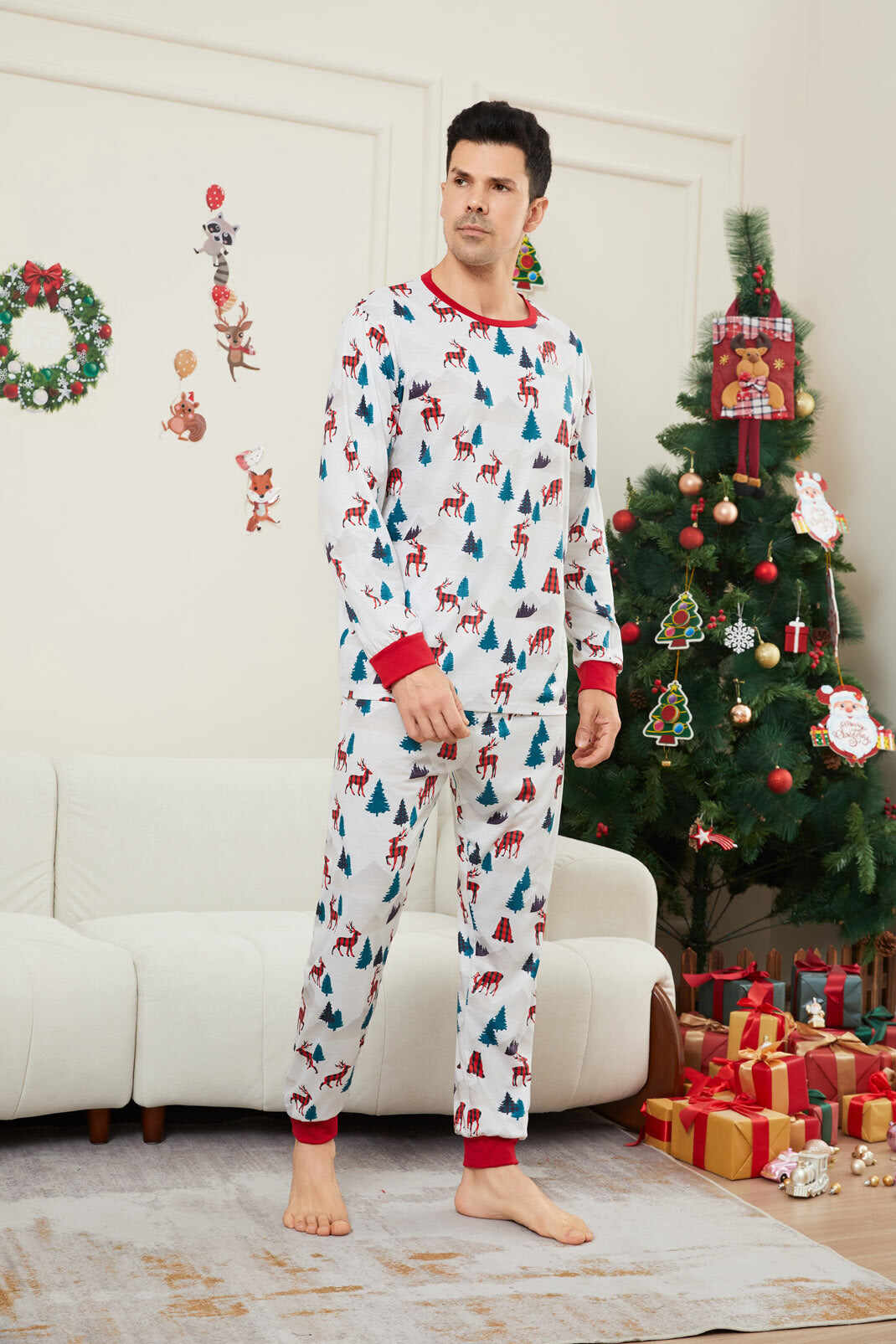 Christmas White Printed Family Matching Christmas Pajamas Sets