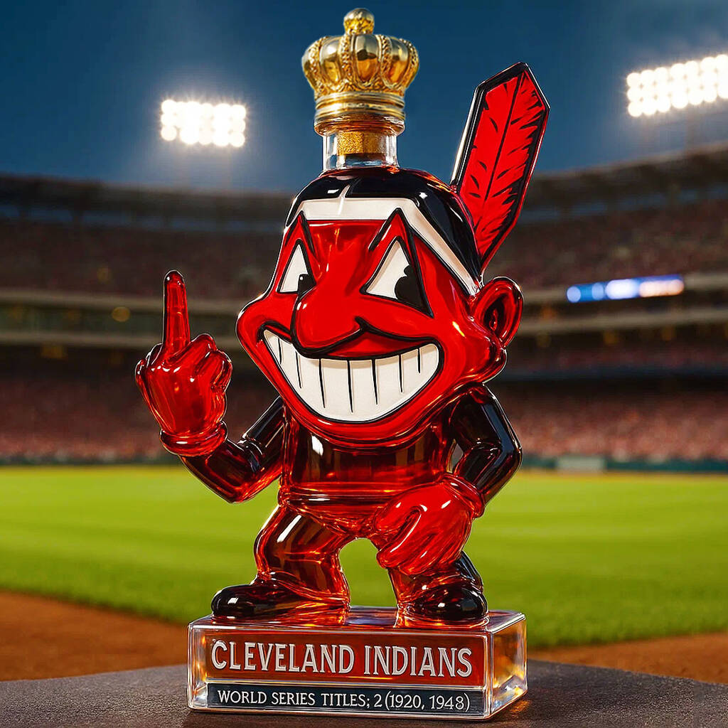Funny middle finger Cleveland Indians whiskey bottle