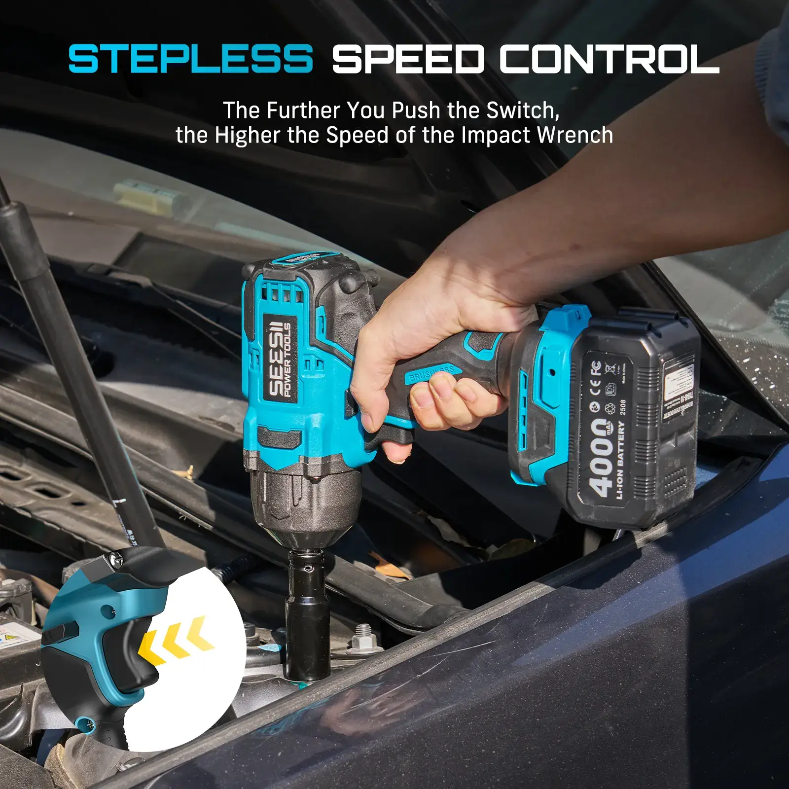 Cordless Brushless Impact Wrench WH860 Ultra 1300Nm High Torque 2x 21V 4.0Ah Li-ion Batteries 3-Speed Gear LED Light Full Accessories Kit for Agricultural Machinery Trucks Car Repair Home Use