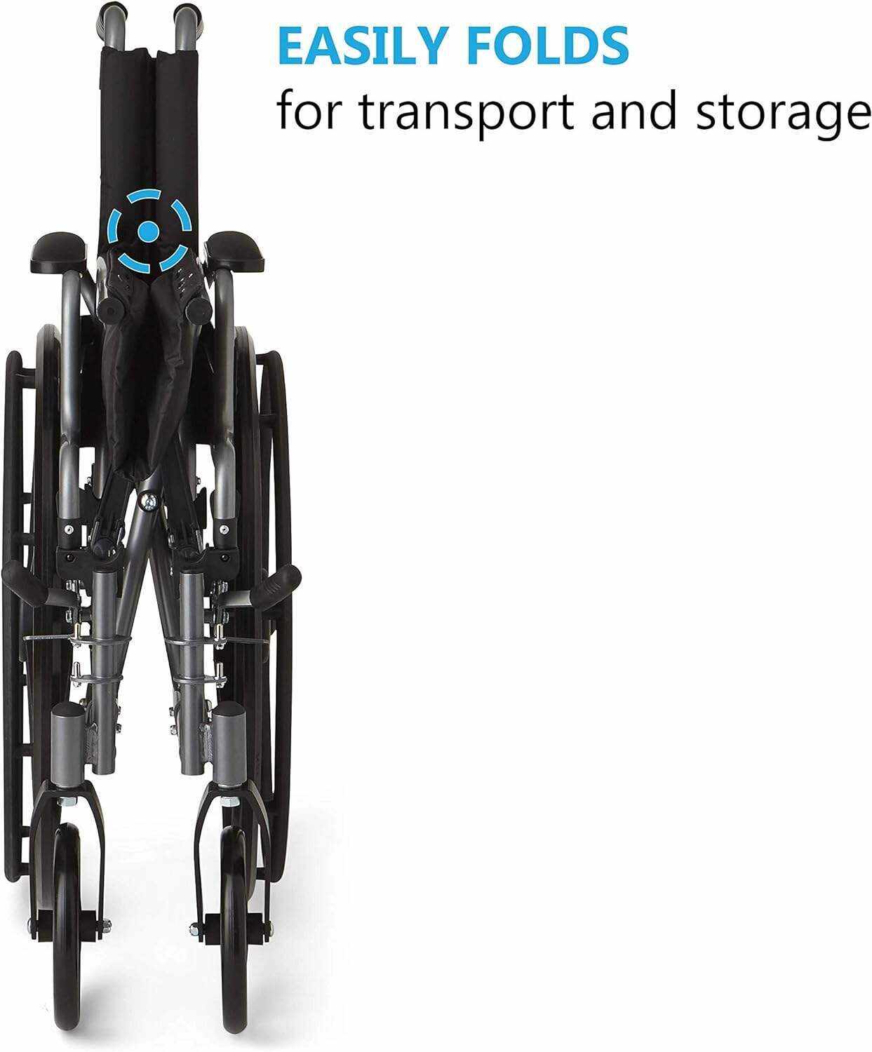 Medline Lightweight & User-Friendly Wheelchair With Flip-Back, Desk-Length Arms & Elevating Leg Rests for Extra Comfort, Black, 18 inch Seat