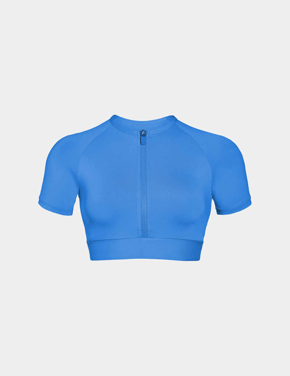 Short Sleeve Zip Cropped Swim Top