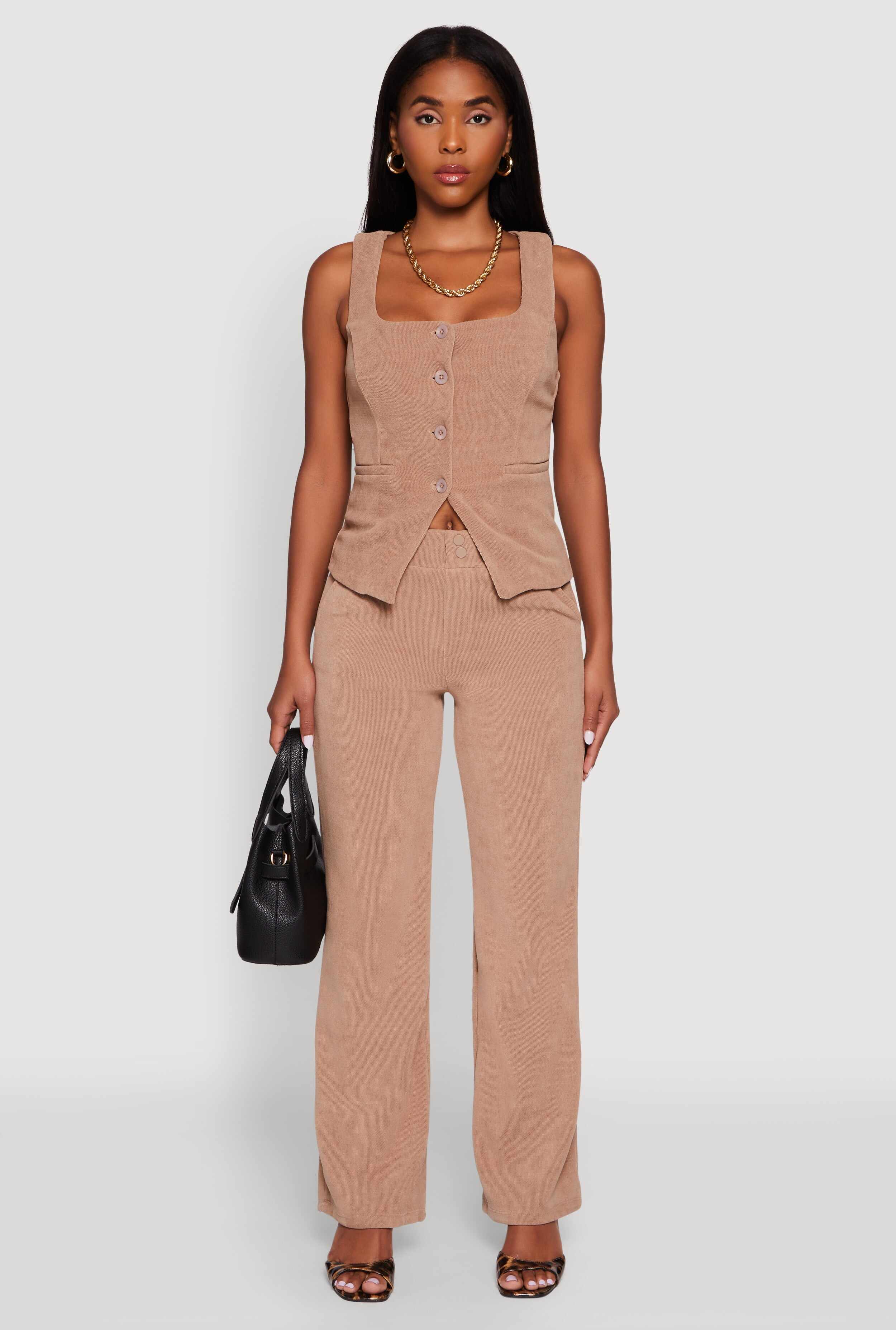 Sleeveless Button Front Square Neck Waistcoat