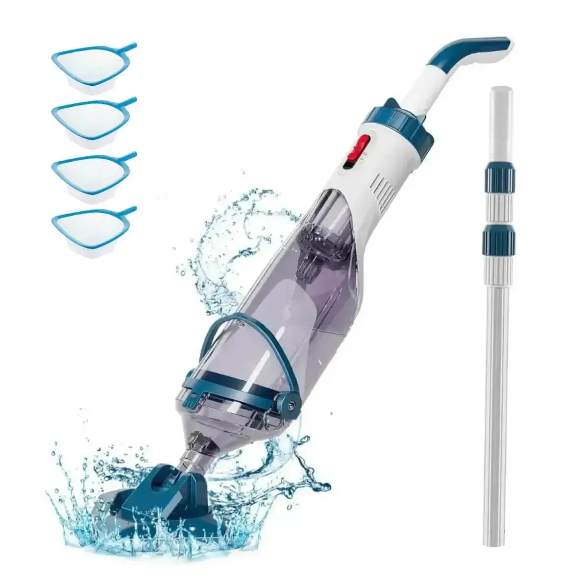 New Upgrade PC18 Pool Vacuum for Above Ground Pool with Telescopic Pole, Running time up to 1H, Handheld Design with Powerful Suction up to 18.5 gallon/min Ideal for Leaves, Debris