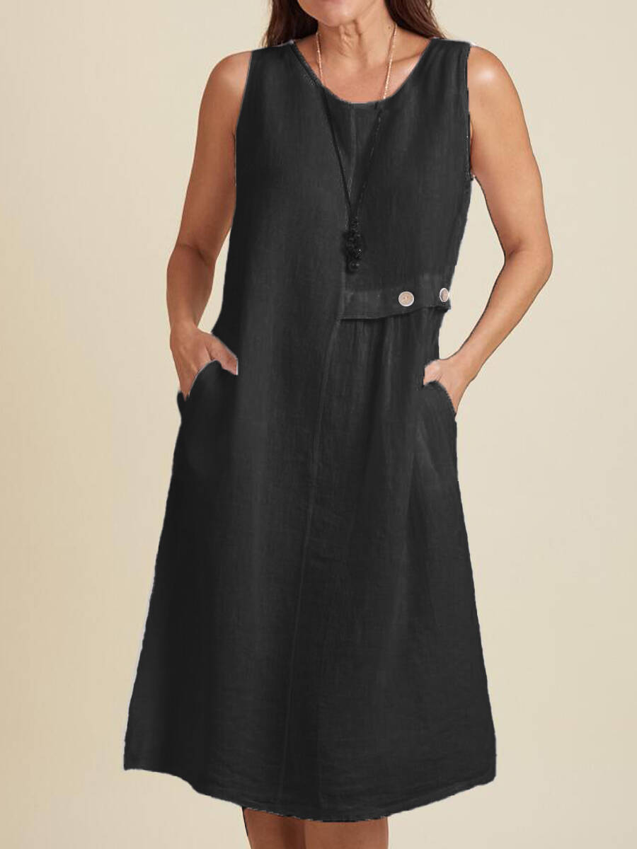 🔥Summer Arrivals🌟Women's Round Neck Pocket Cotton and Linen Dress