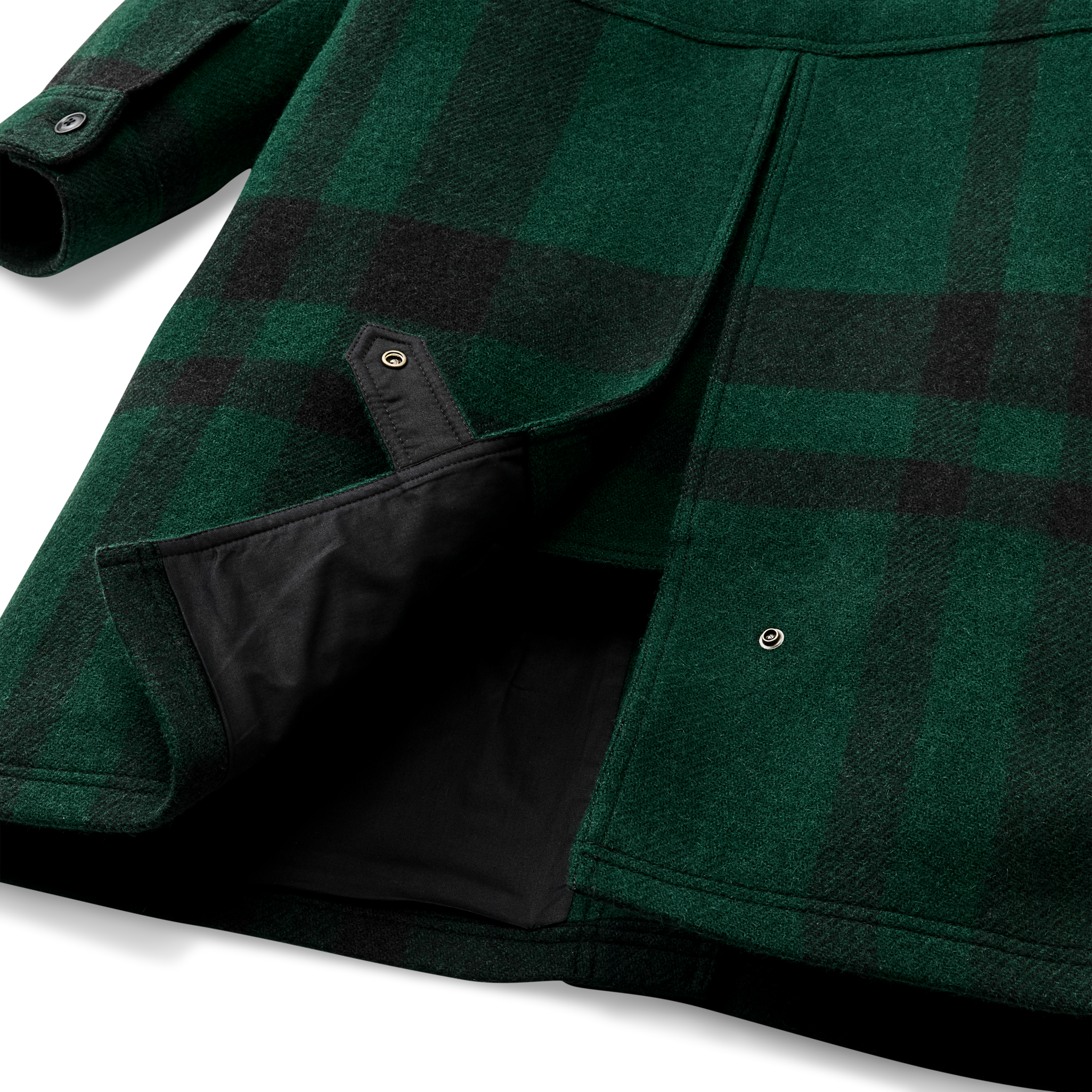 Women's Wool Long Cruiser Coat - Otter Green / Black Plaid