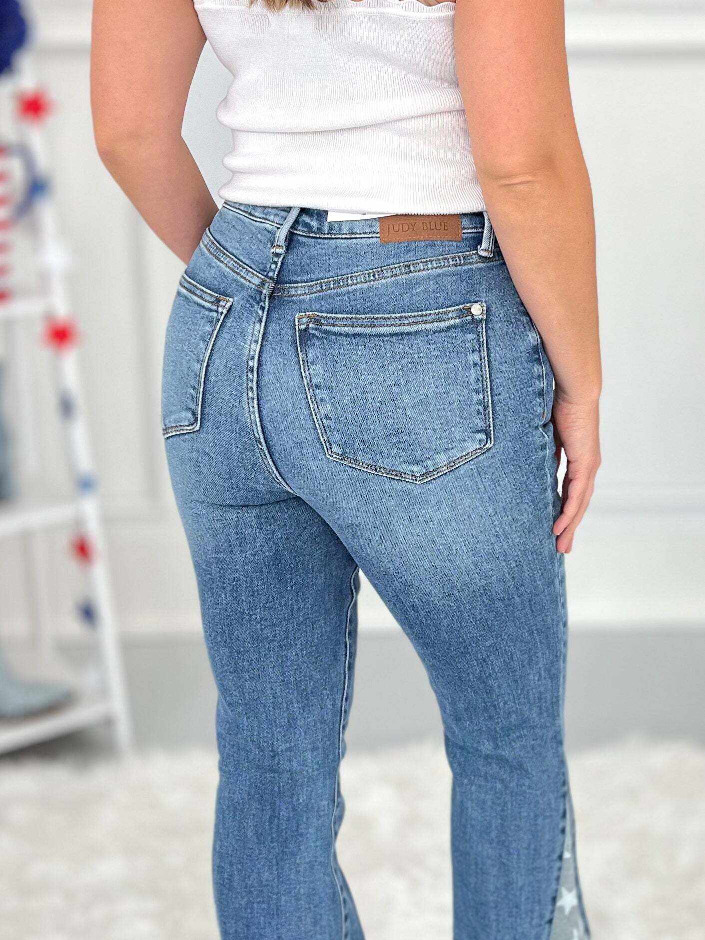 Should've Been A Cowboy - Christmas Americana Flag Print Flare Jeans - Final Sale