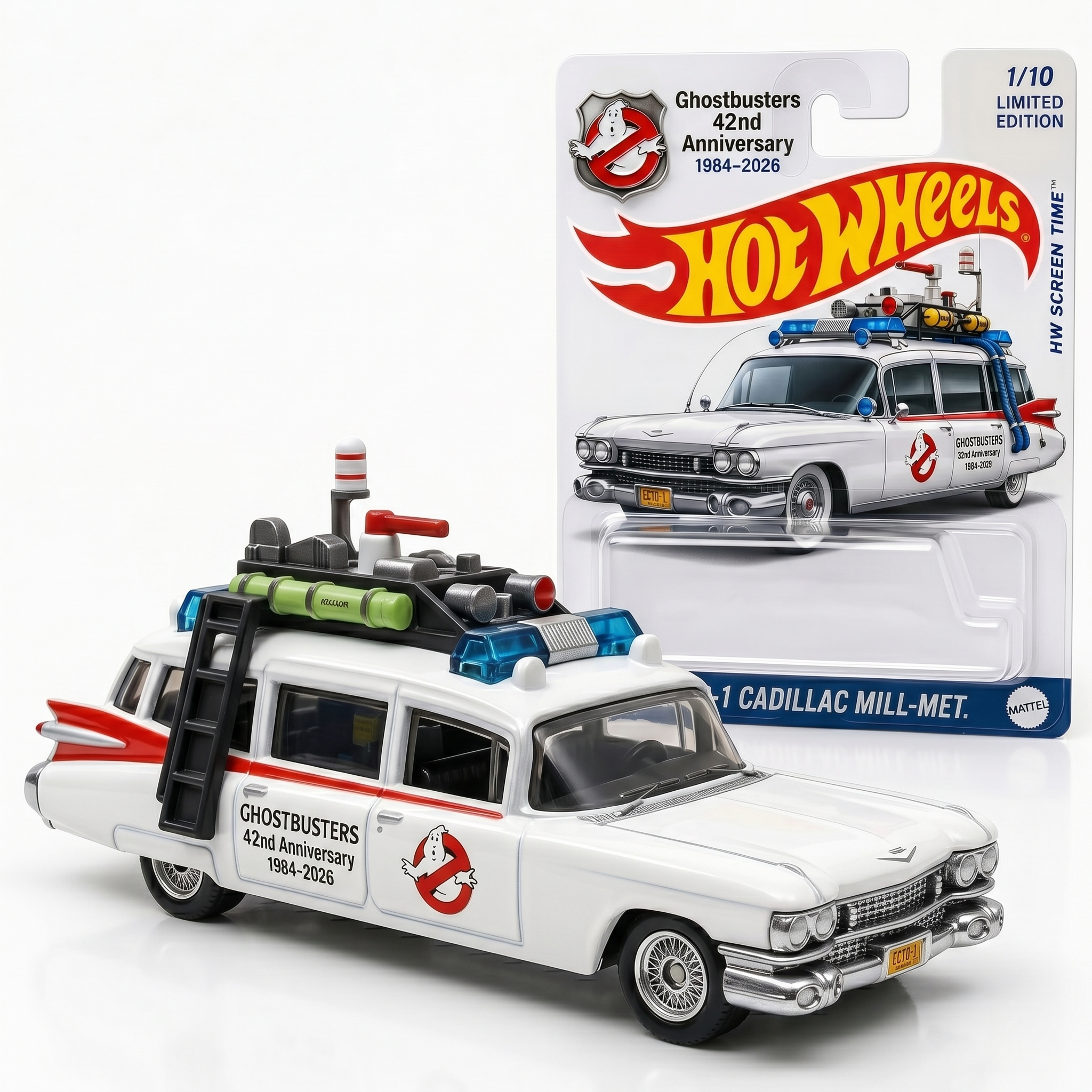Hot Wheels Ghostbusters  42TH Anniversary ECTO-1 Cadillac Mill-Met Collector Car