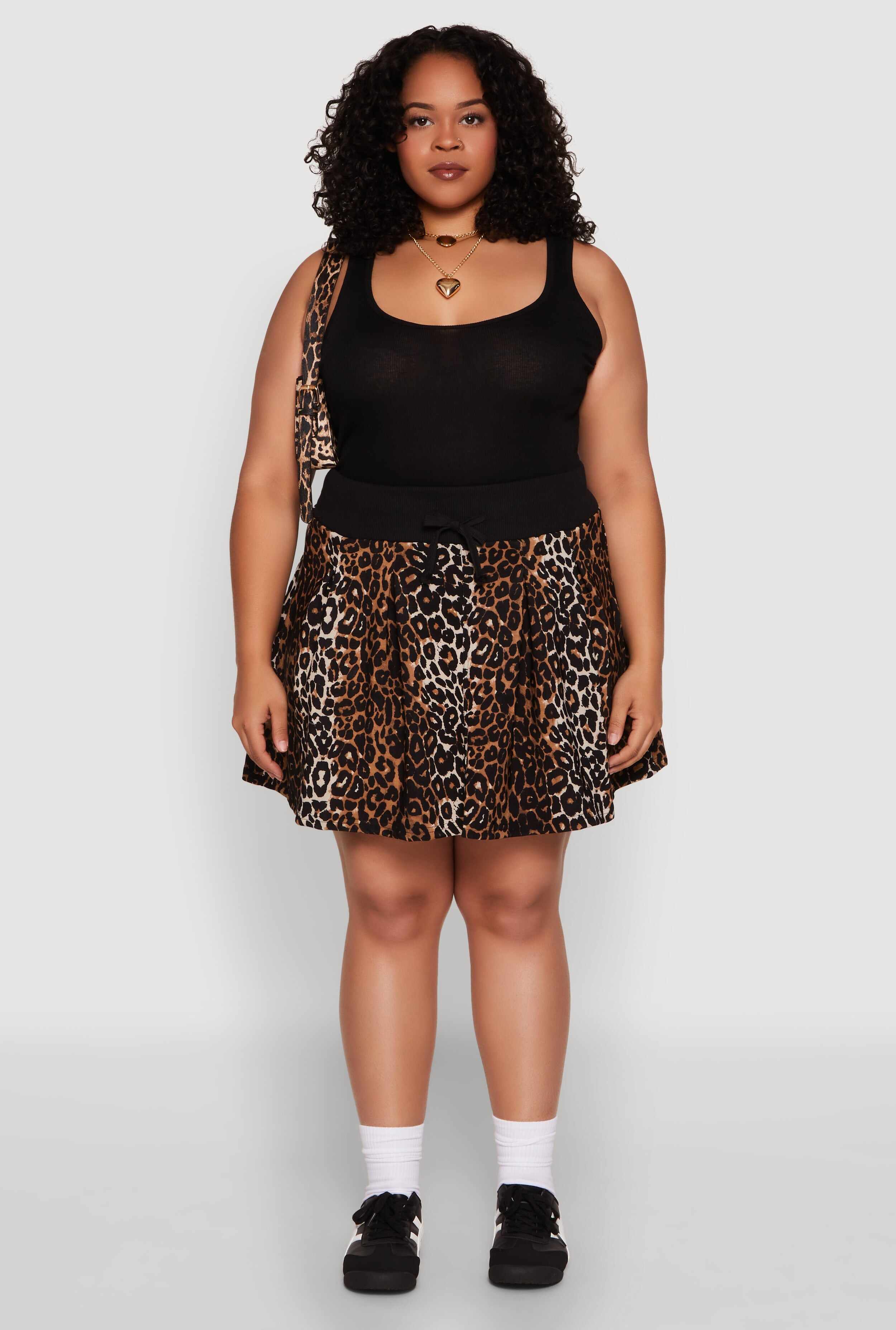 Plus Size Printed Pattern Pleated Skirt