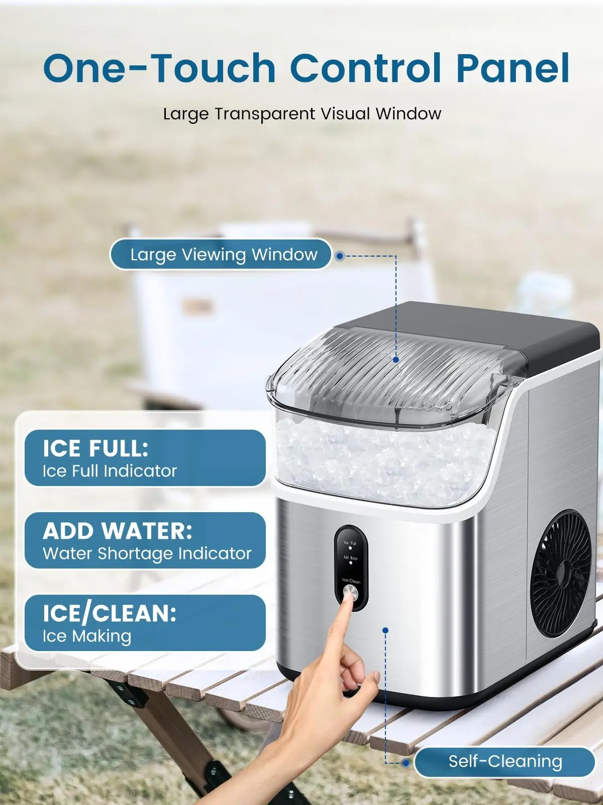 COWSAR Nugget Ice Maker Countertop, Soft Chewable Nugget Ice Cubes Machine, One-Button Quick Ice Making 34Lbs/Day, Self-Cleaning, Portable Stainless Steel Ice Machine