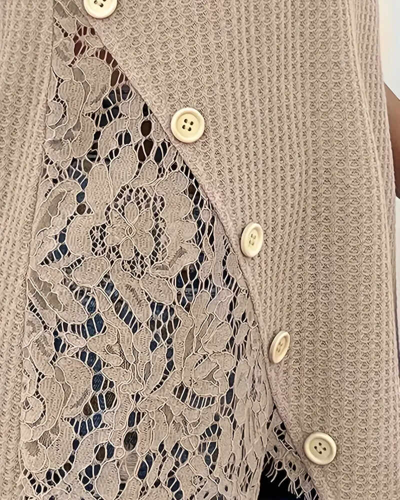 Lace Panel Knitted T-Shirt