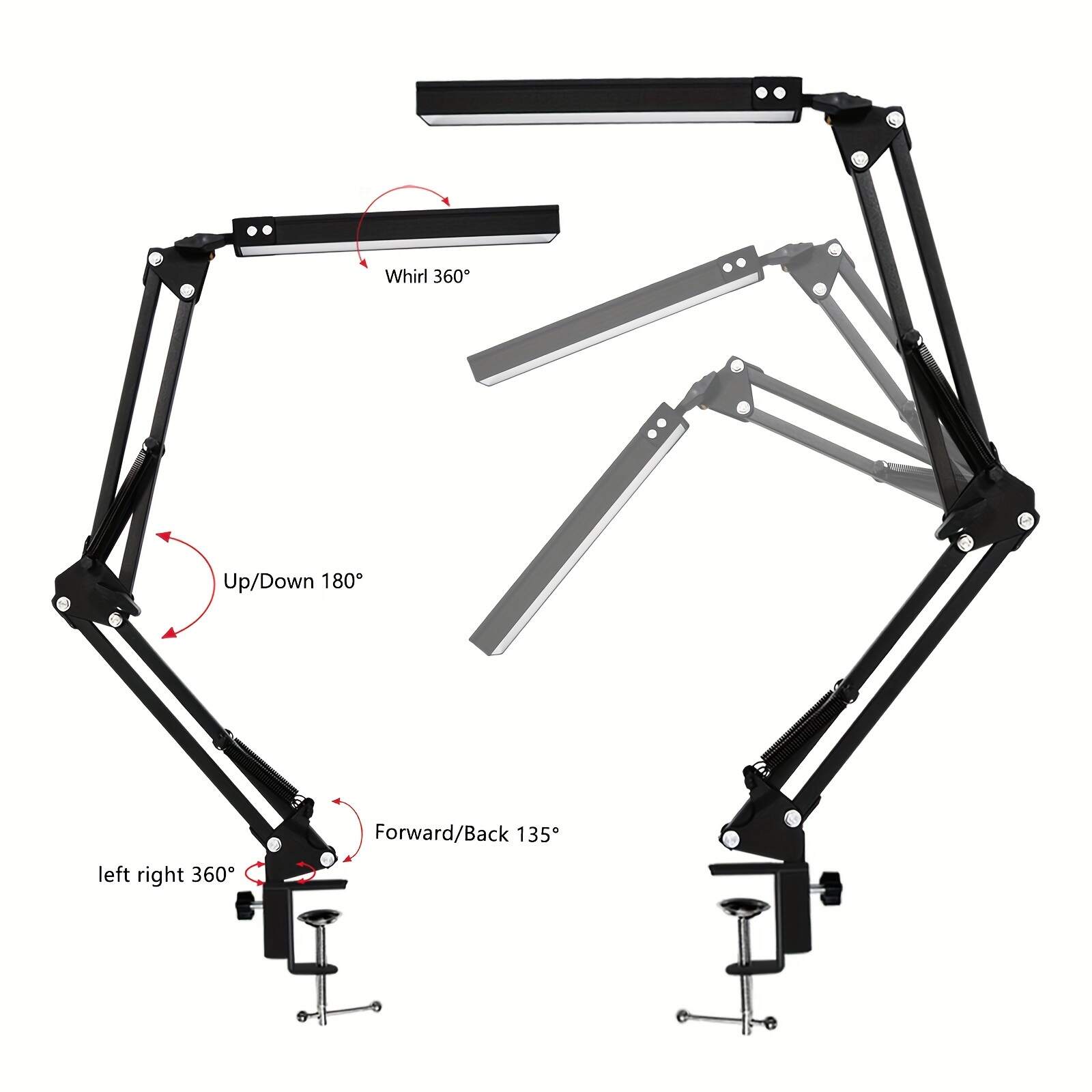 Adjustable LED Desk Lamp with Clamp - Foldable Arm, 3 Lighting Modes, USB Powered, Eye-Care Technology, Polished Metal Finish, Ideal for Office, Reading, and Study, Office Desk Light | Modern Desk Lamp | Metal Desk Lamp, Desk Lamps for Offic