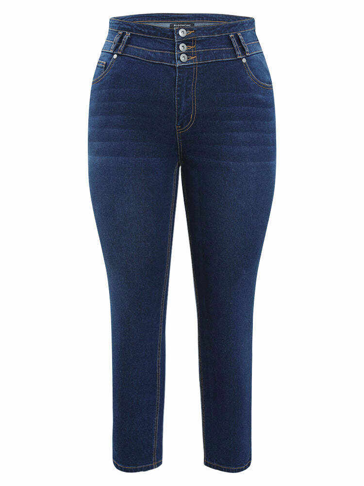 Very Stretchy High Rise Dark Wash Layered Contrast Stitch Jeans