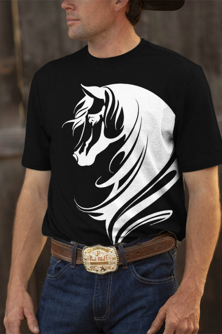 Western Black And White Contrast Horse T Shirt