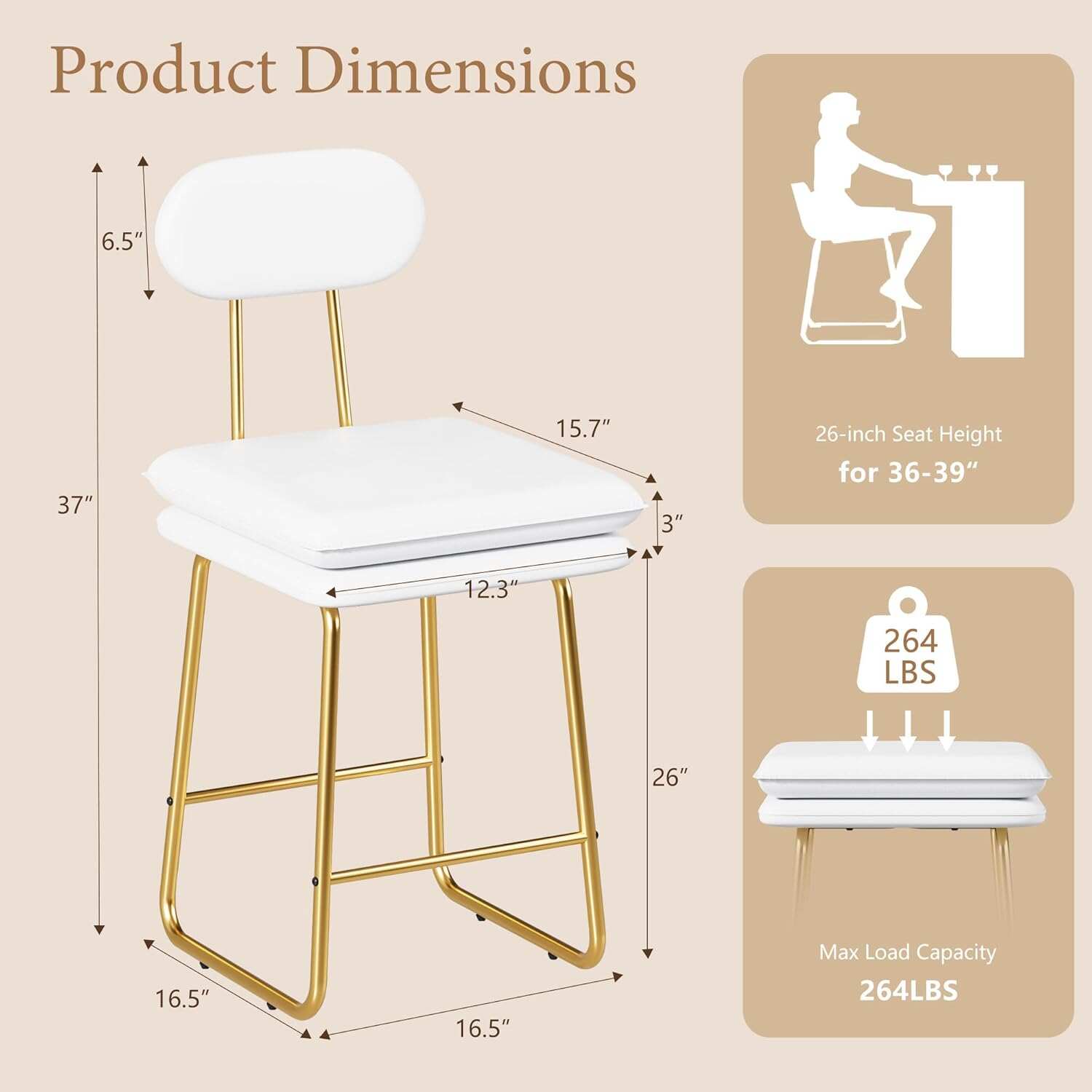 VECELO Bar Stools Set of 2