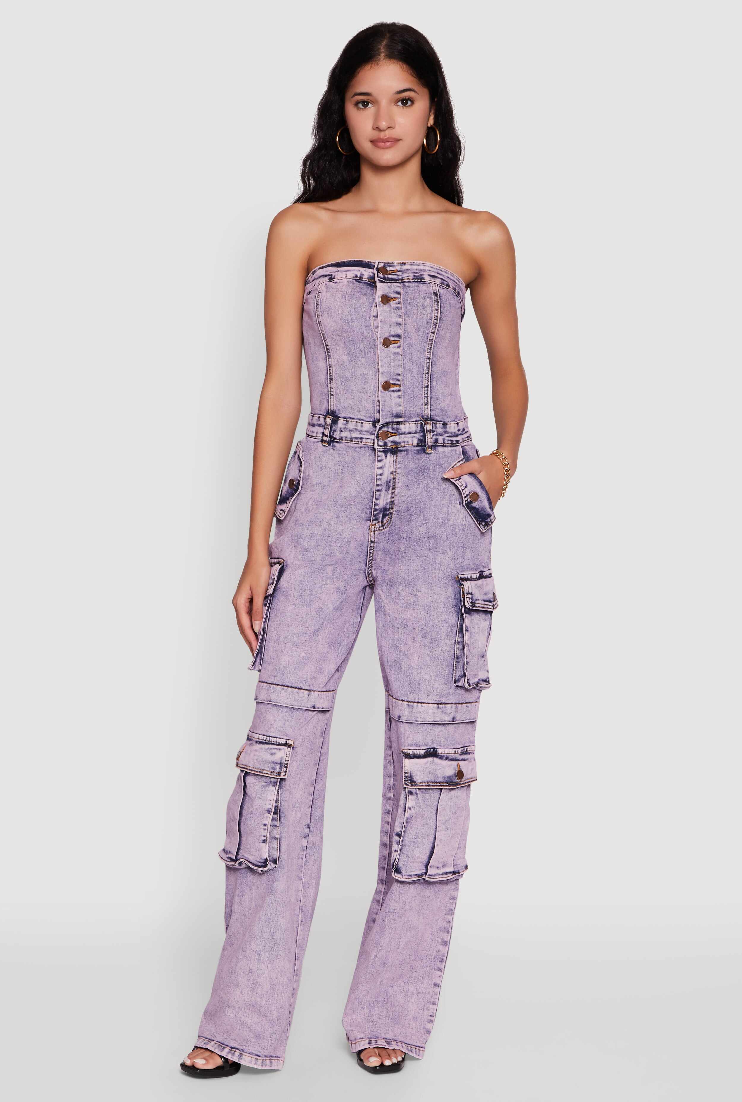 Daisy Mineral Wash Denim Jumpsuit with Cargo Pockets