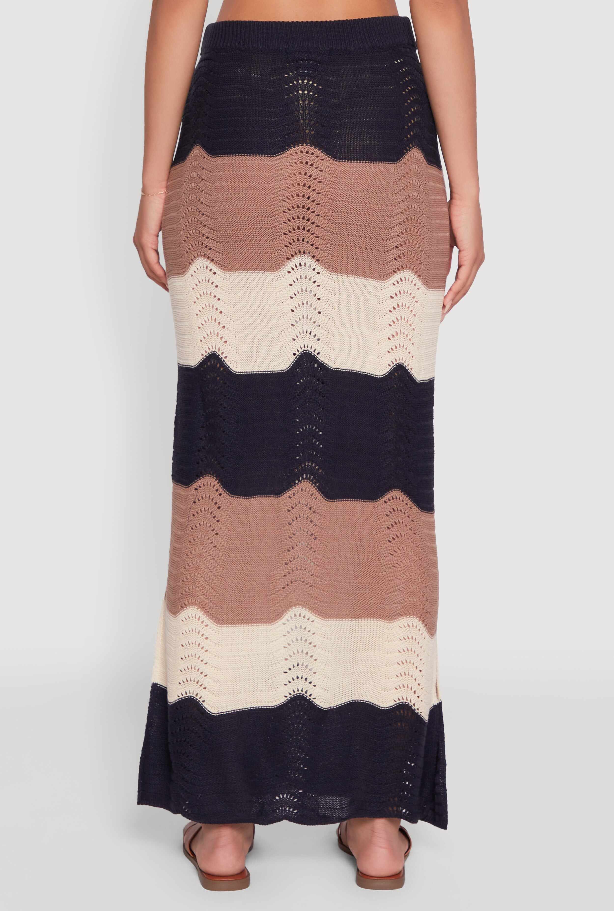 Chic Crochet High Waisted Striped Maxi Skirt