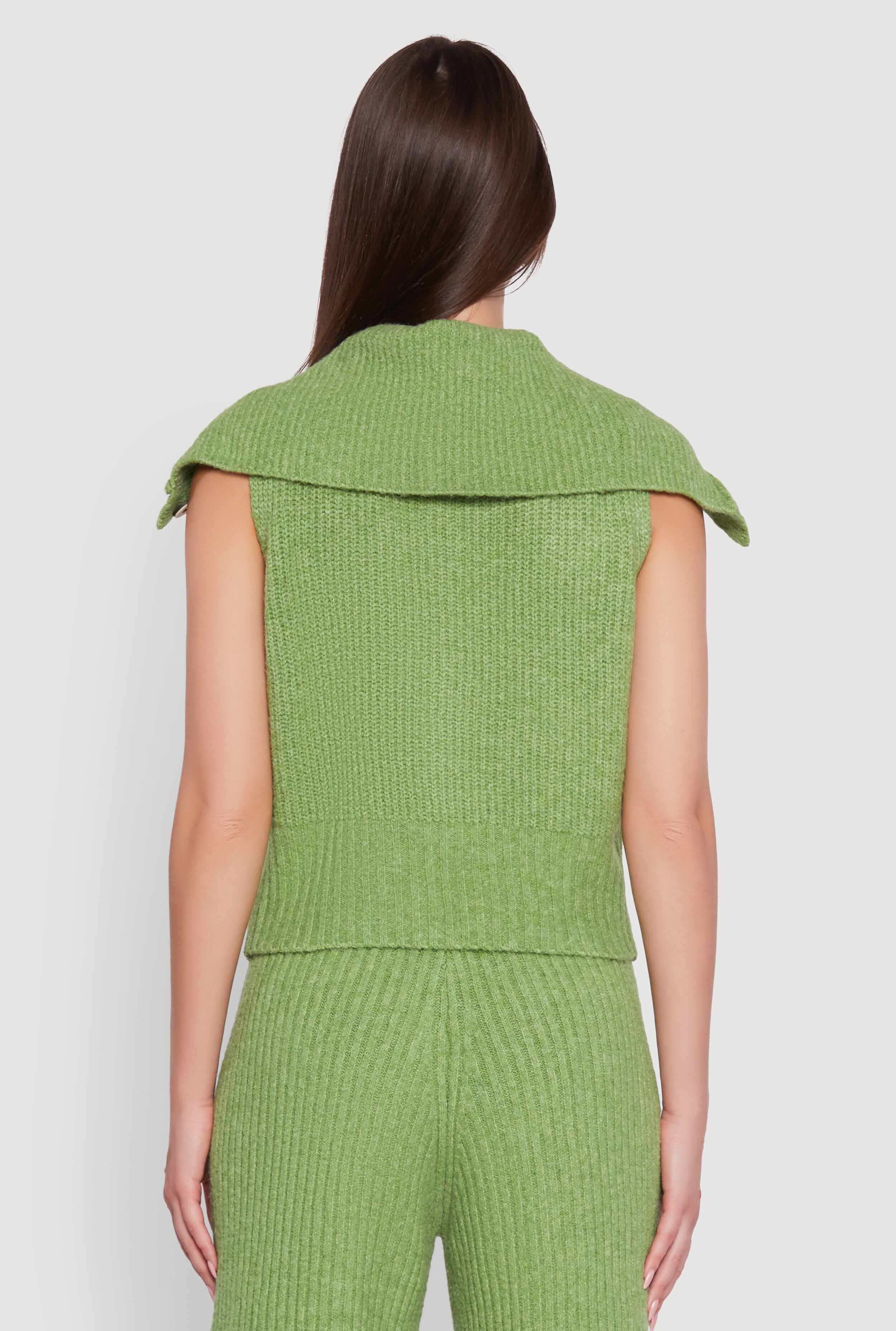 Brushed Rib Knit Collared Button Front Sweater Vest