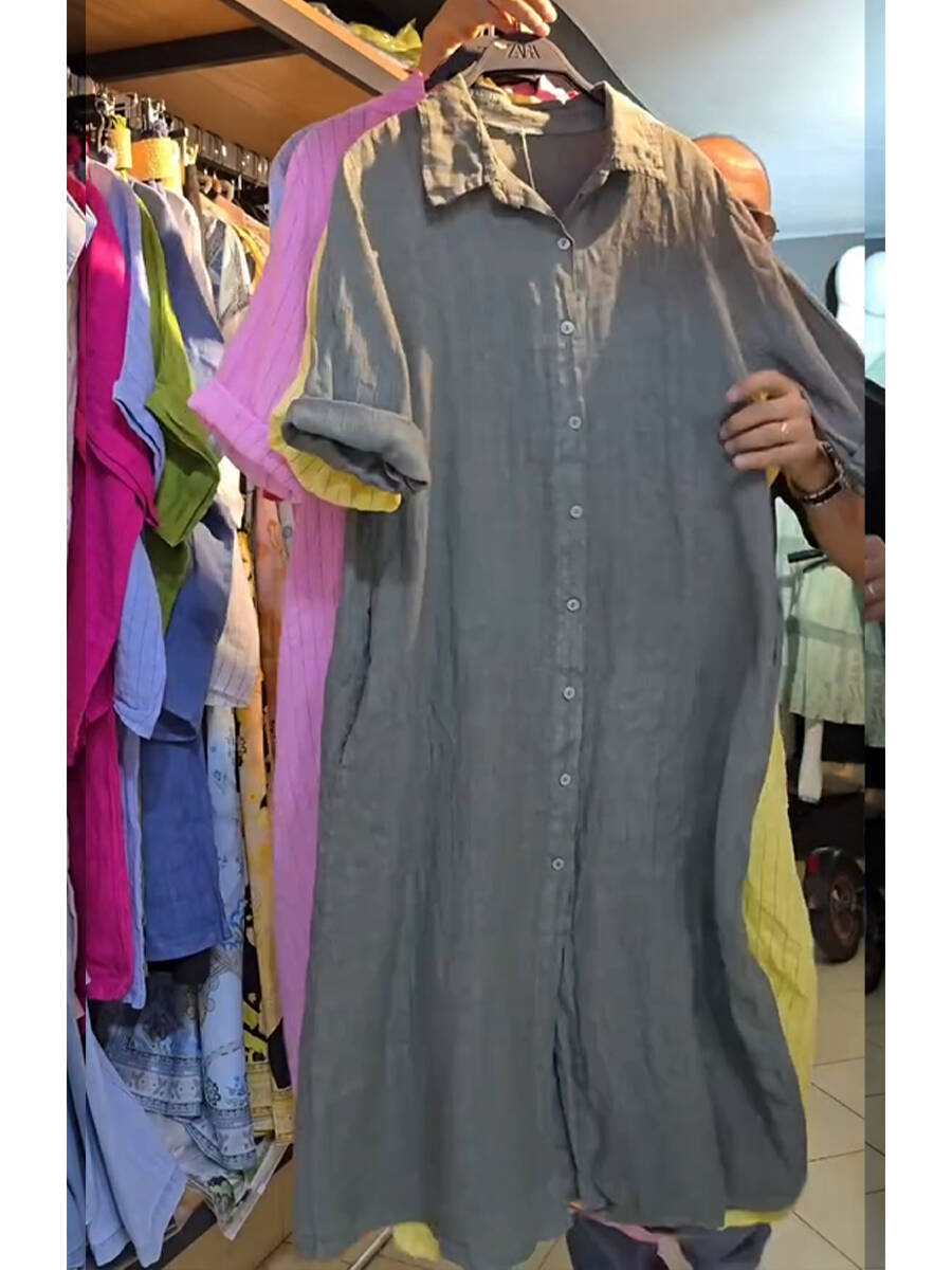 🔥Summer Arrivals🌟Women's Loose Casual Striped Cotton and Linen Shirt Dress