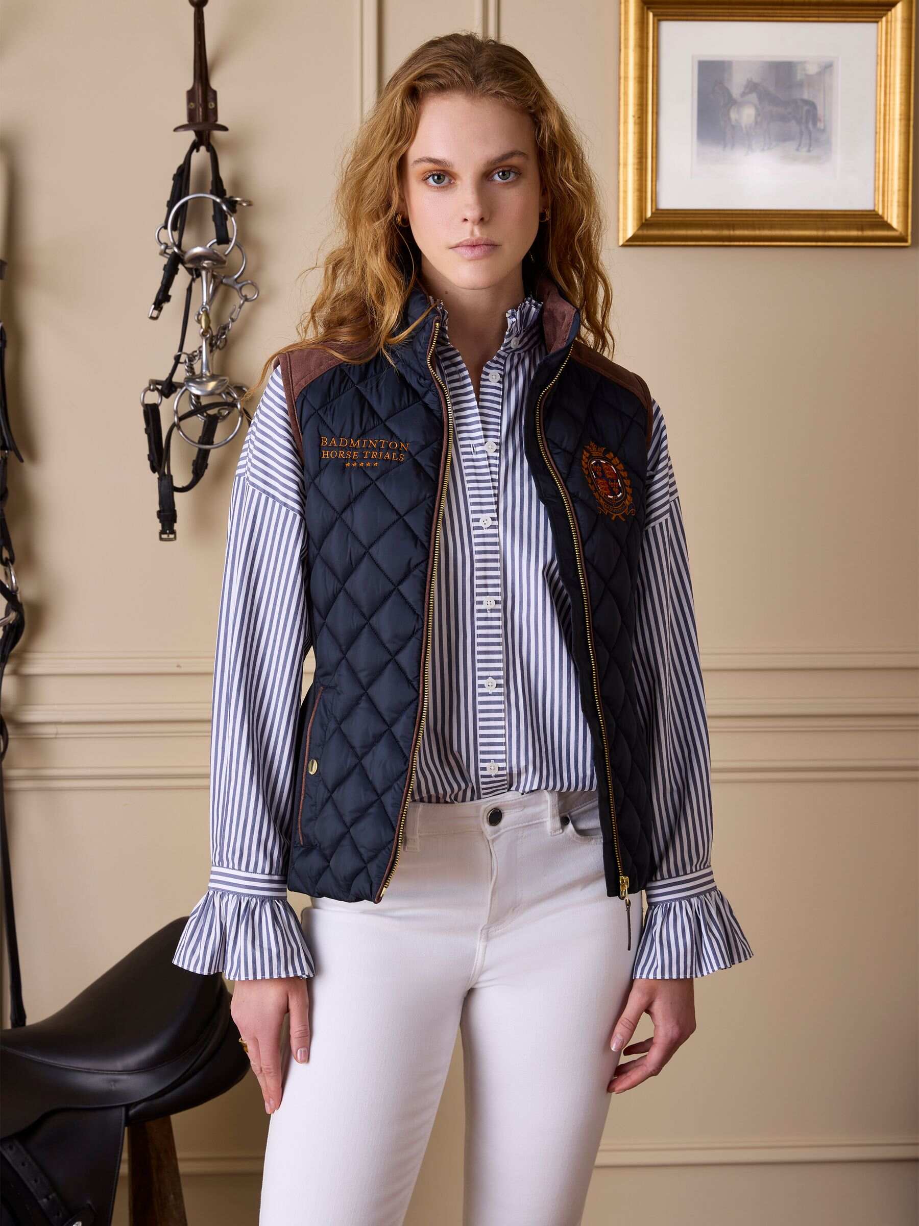 Official Badminton Navy Showerproof Diamond Quilted Gilet