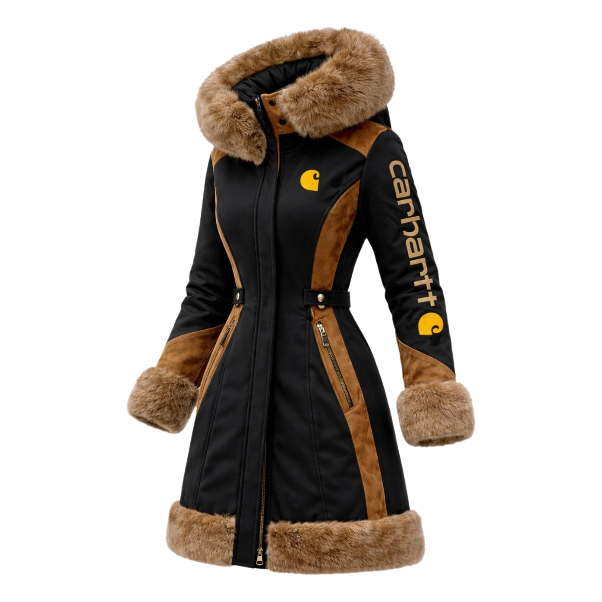 Women's Black and White Color-Blocked Fleece Winter Coat