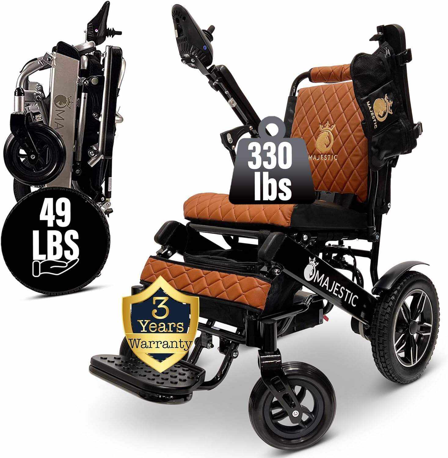 MALISA Electric Wheelchair for Adults, Portable All Terrain Lightweight Wheelchairs, Foldable Motorized Power Wheel Chair, Leather Seat (17.5