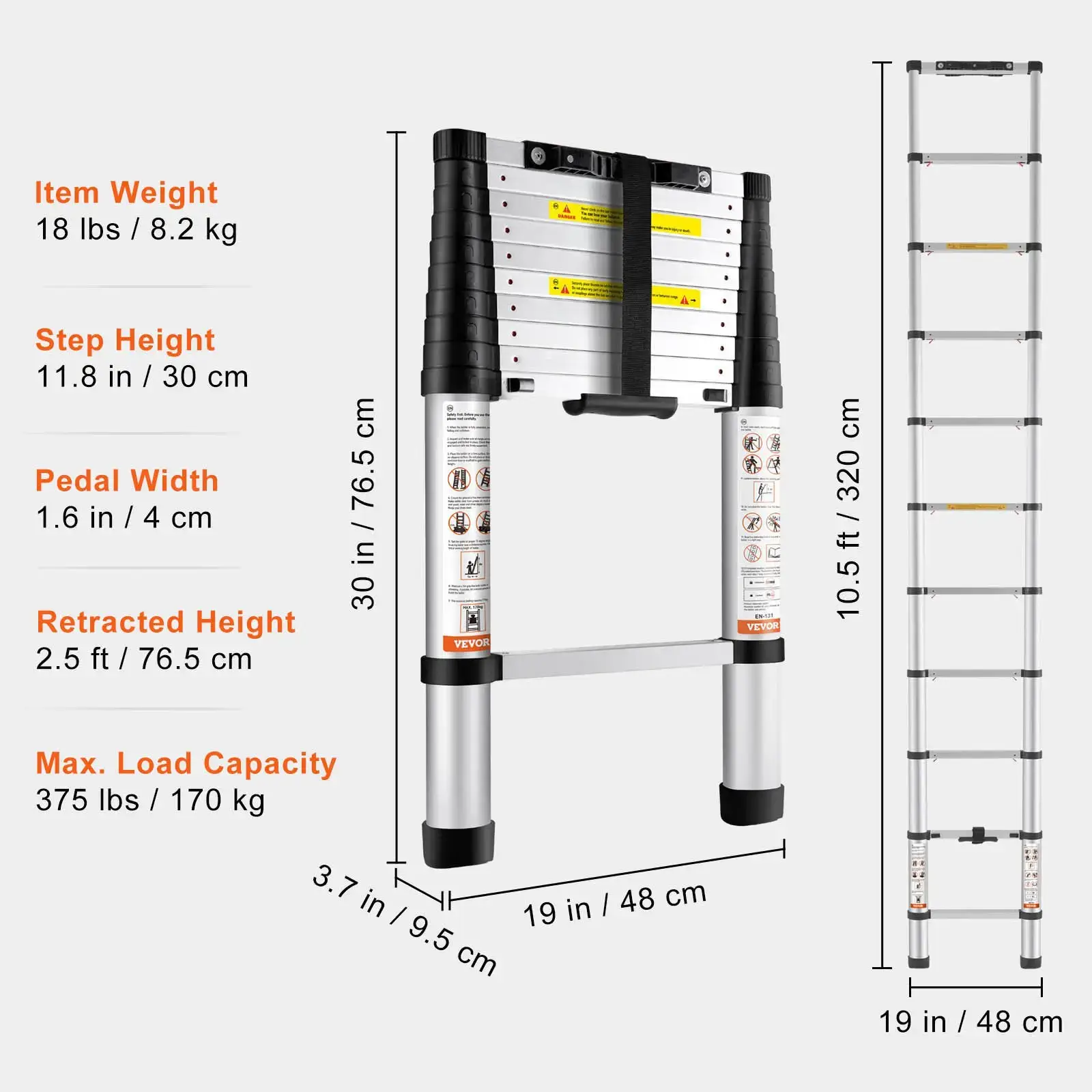 Telescoping Ladder - 400 LBS Capacity, Portable & Safe
