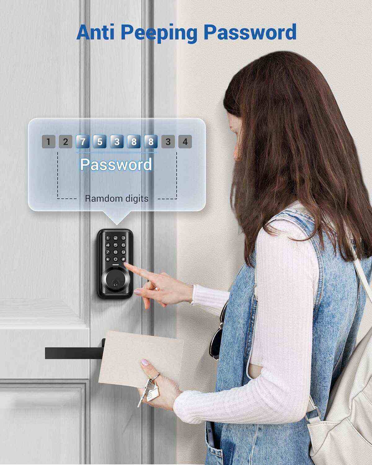 Veise Keyless Entry Door Lock, Electronic Keypad Deadbolt Lock, Auto Lock, 1 Touch Locking & 20 User Codes, Anti-Peeking Password, Easy Installation Design - Matte Black