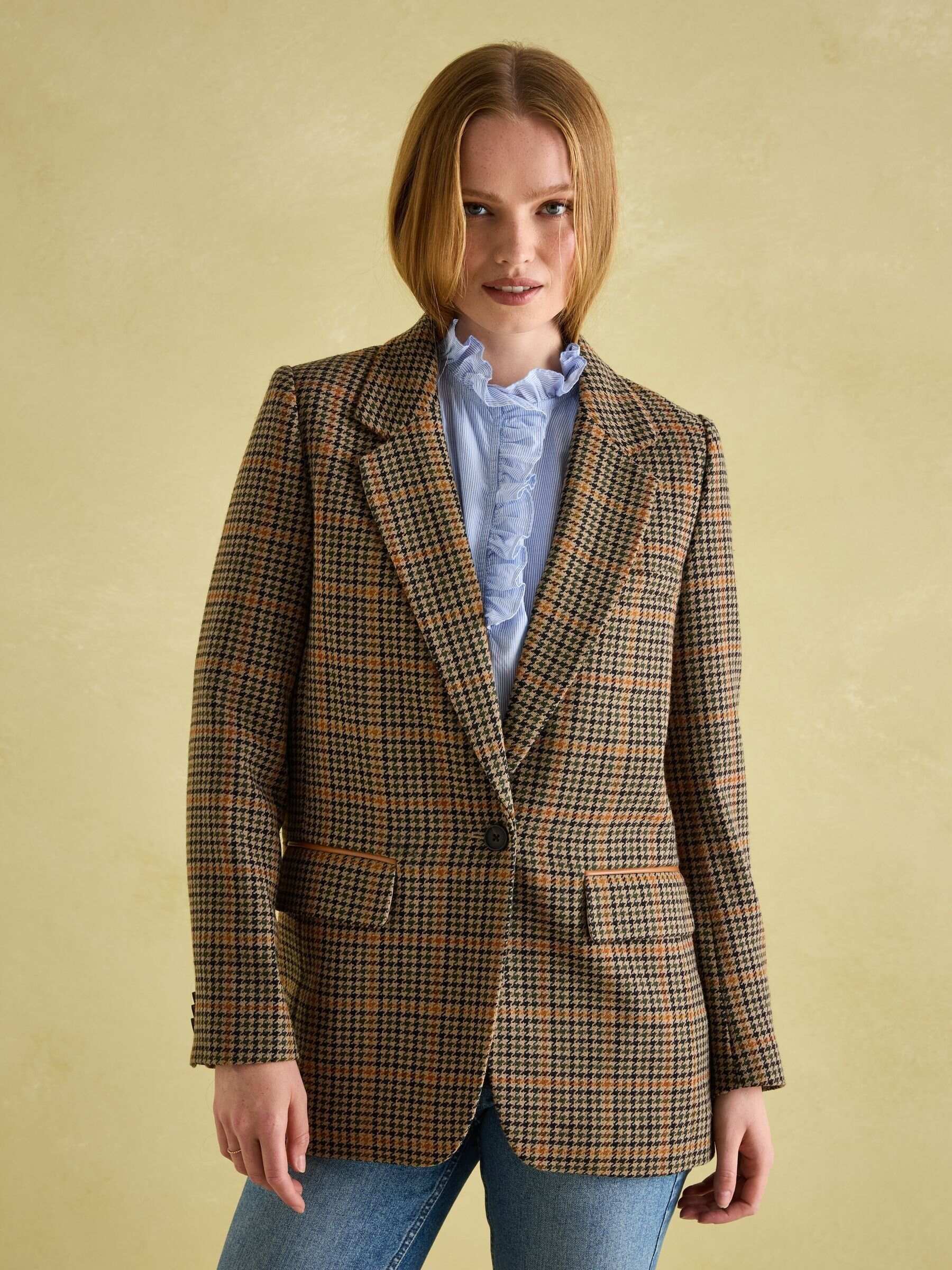 Hackmore Brown Check Relaxed Fit Wool Blend Tweed Blazer