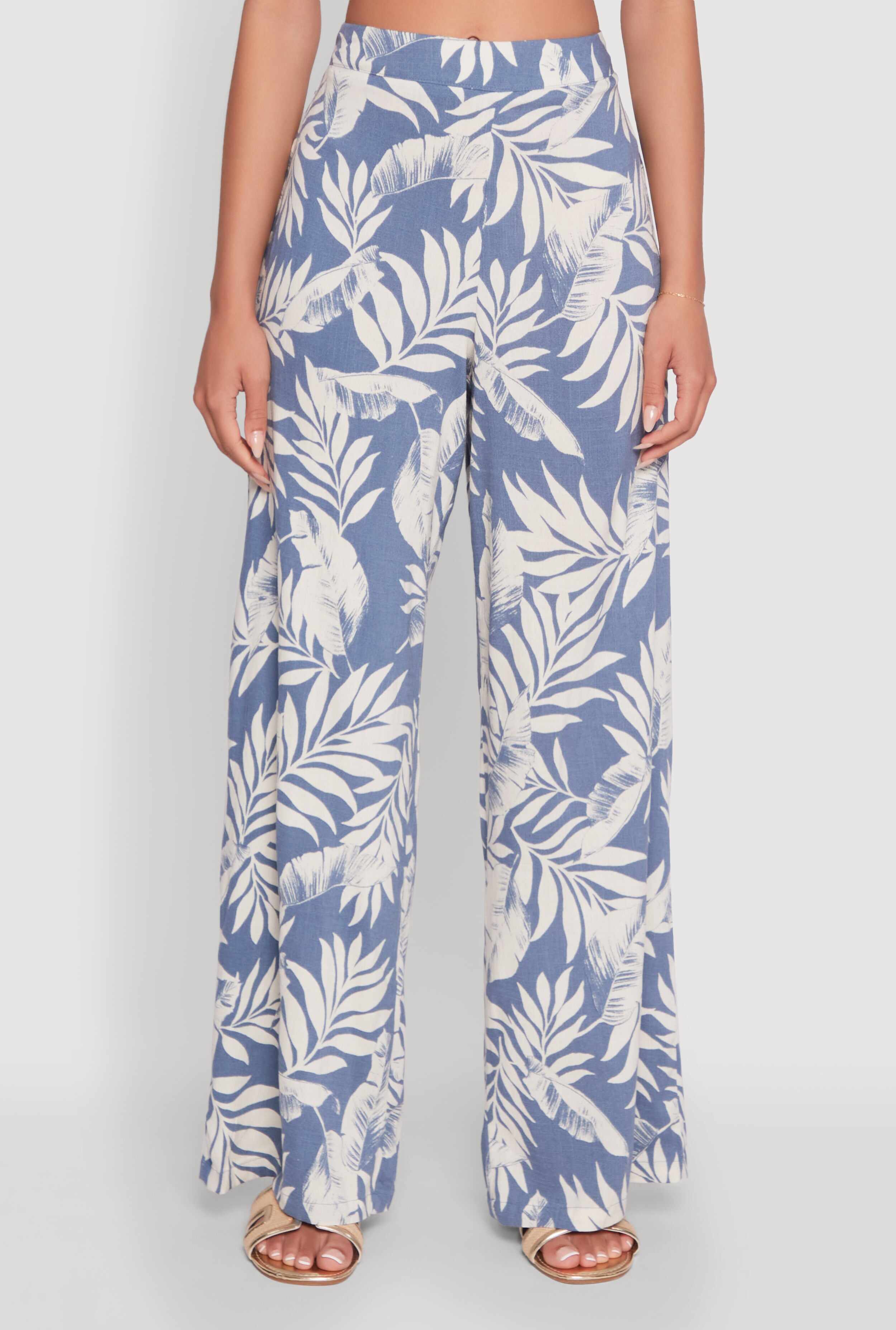 Iris Tropical Leaf Print High Waisted Palazzo Pants