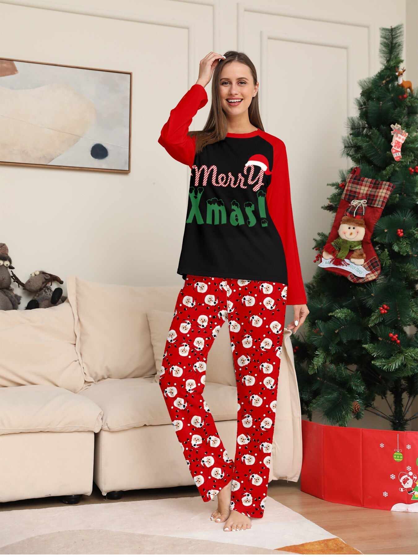 ��Merry Xmas�� Santa Claus Print Family Pajama Set