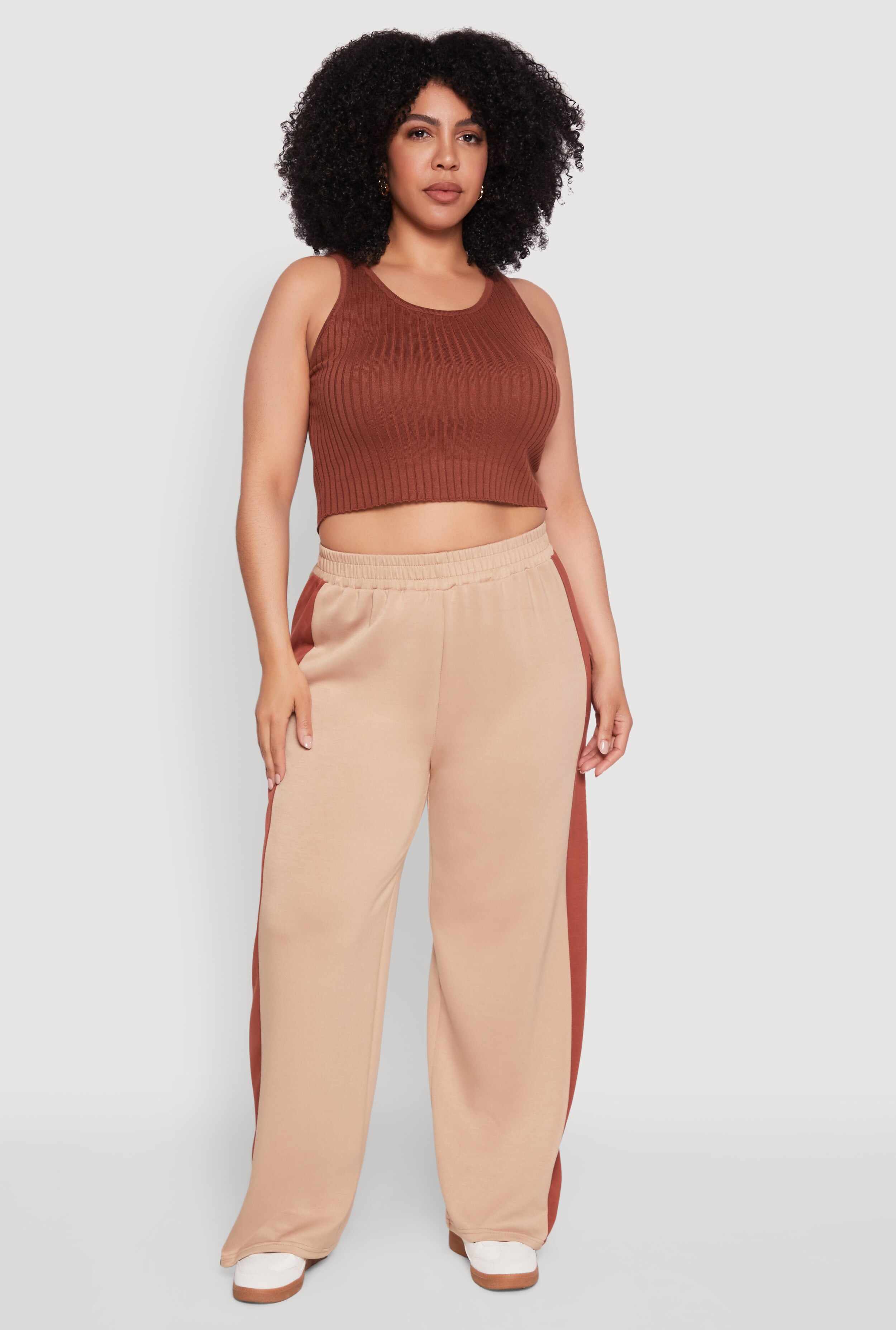 Plus Size Contrast Trim Wide Leg Pants