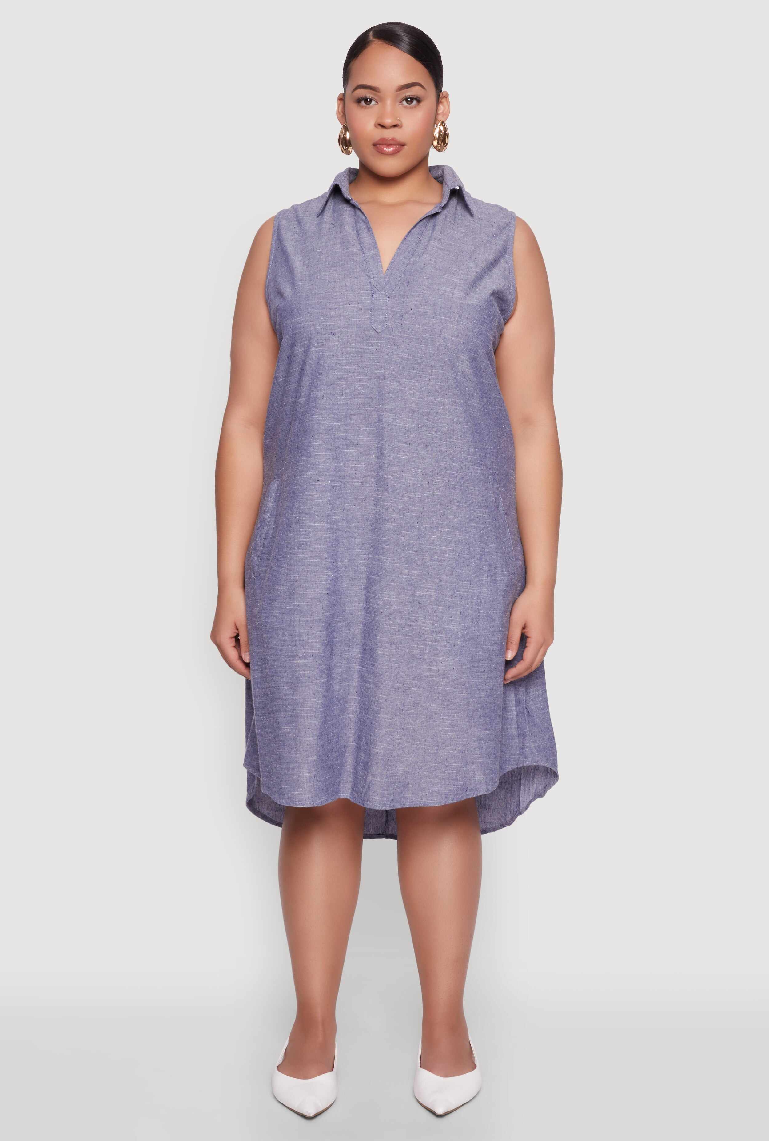 Plus Size Marled Chambray Midi Dress