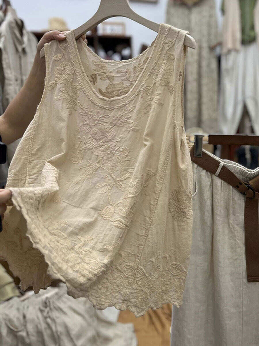 🔥Summer Arrivals🌟Women's Vintage Lace Sleeveless Cotton And Linen Vest Top
