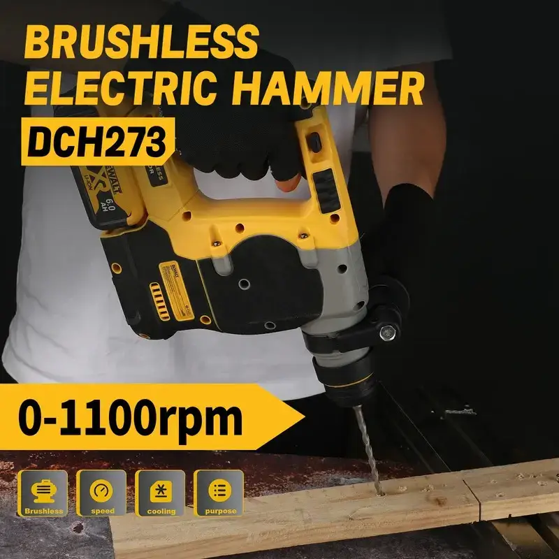 DCH273 Brushless Rotary Hammer,2.1J Impact Energy,360 ° Handle–Efficient for Concrete,Brick&Stone Drilling For 20V 6.0Ah Battery