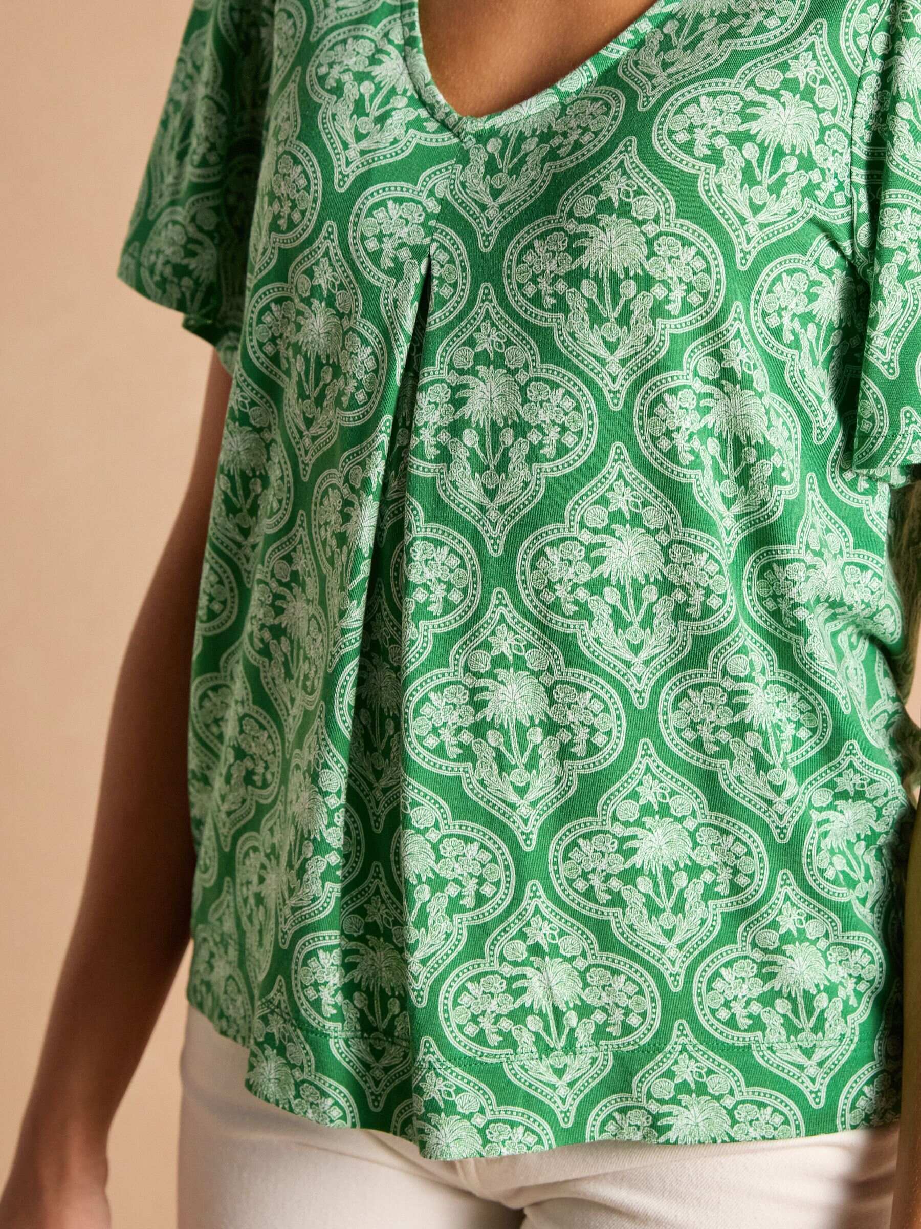 Nia Green Pleat Front Jersey Top