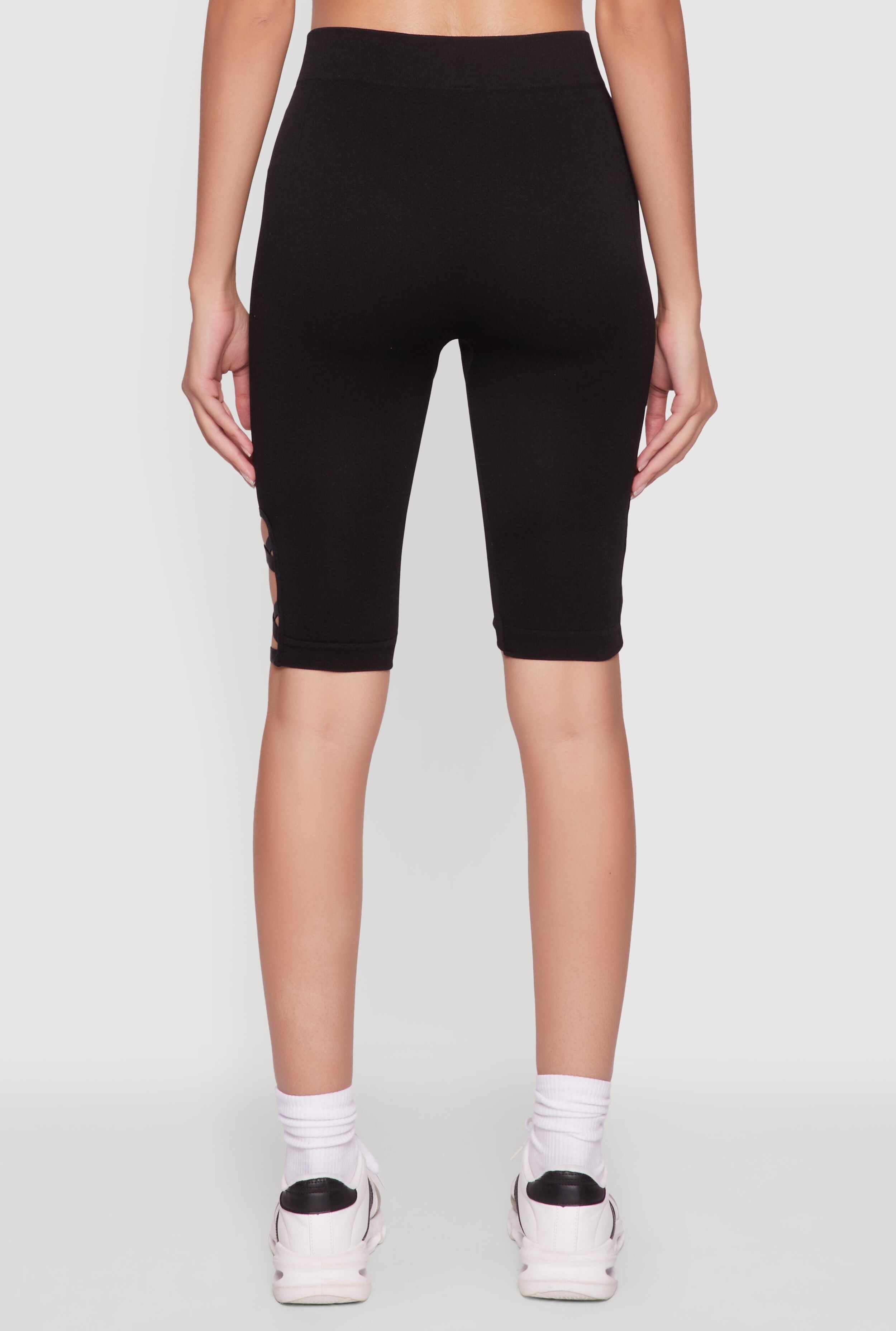 Trendy Seamless Caged Detail High Waisted Biker Shorts