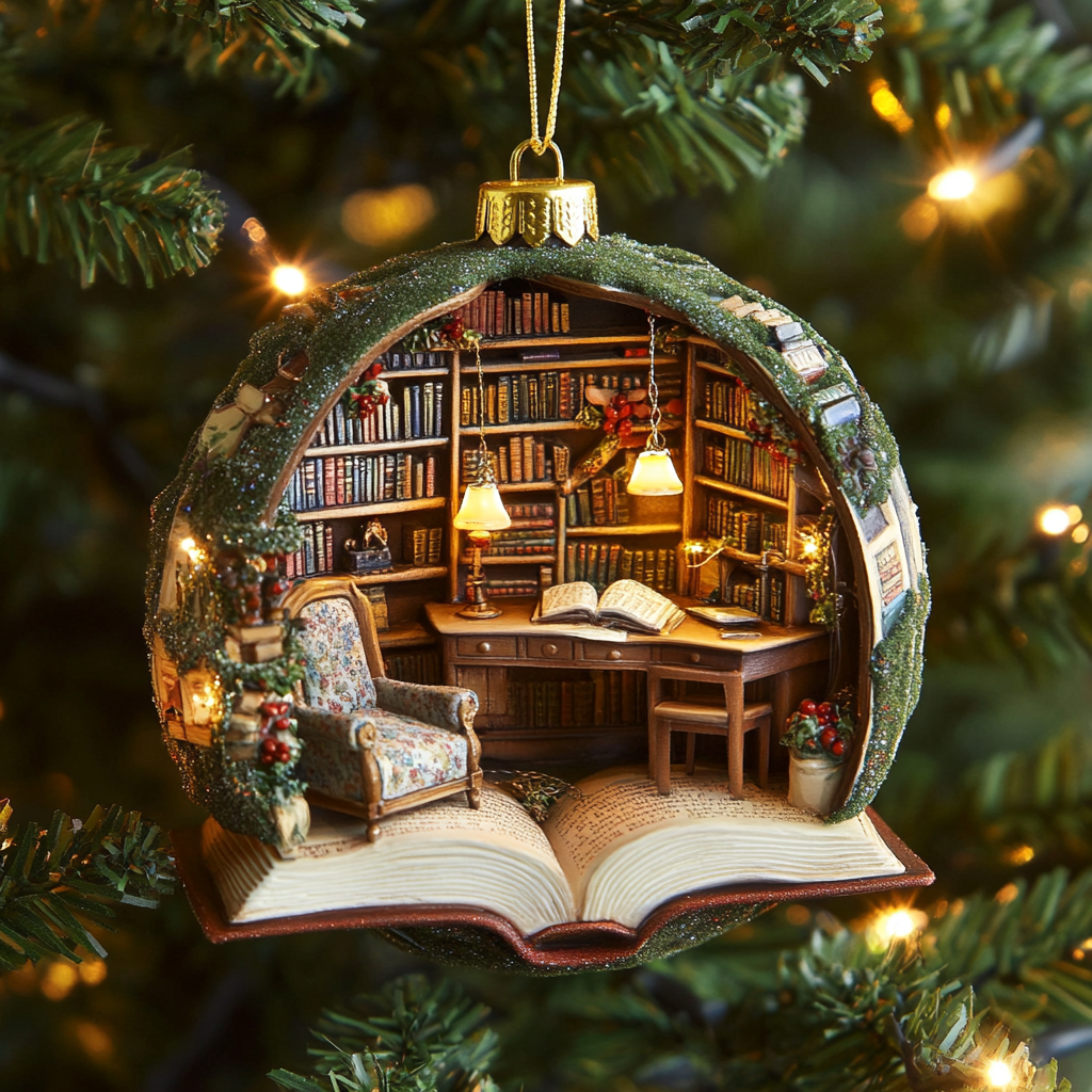 Cozy Book Nook Retreat Ornament
