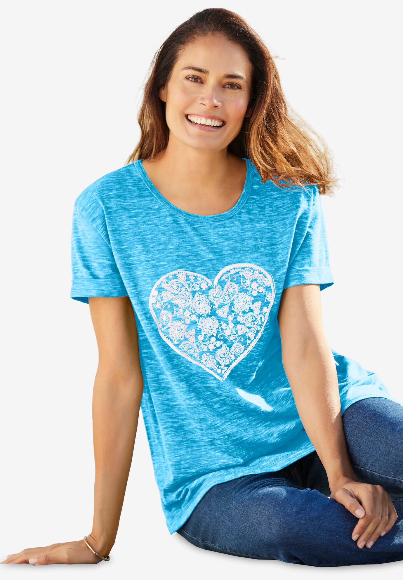 Marled Cuffed-Sleeve Tee