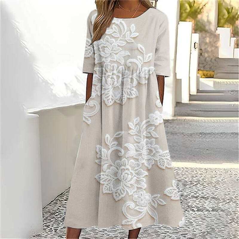 Classy Flowers Embroidered Lace Linen Maxi Dress